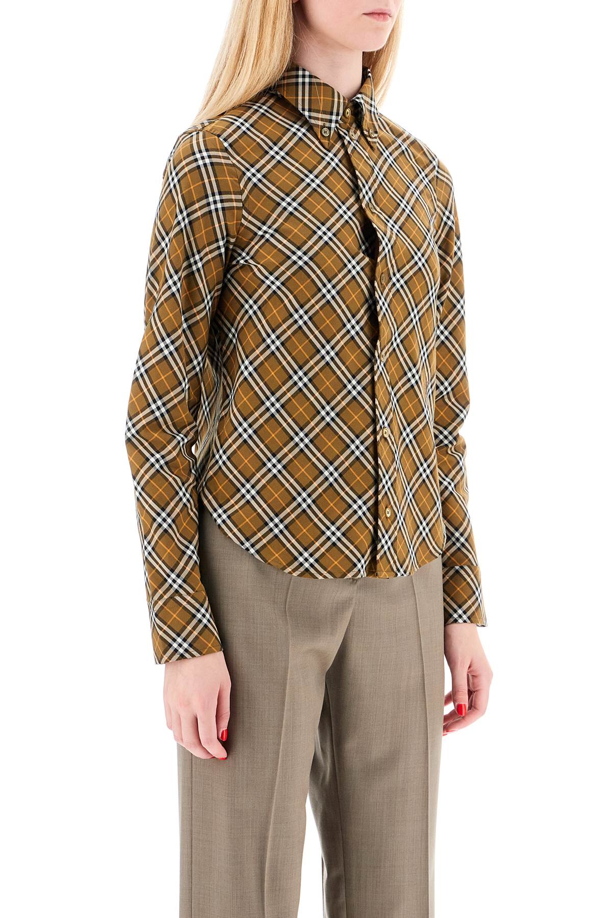 Shop Burberry Ered Shirt With Button-down Collar In Khaki