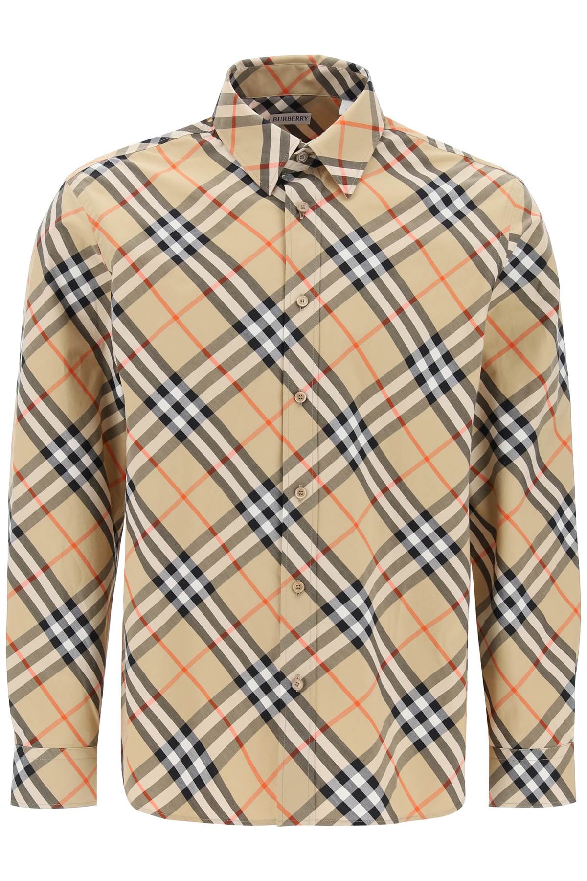 Shop Burberry Ered Cotton Long-sleeved Shirt In Beige