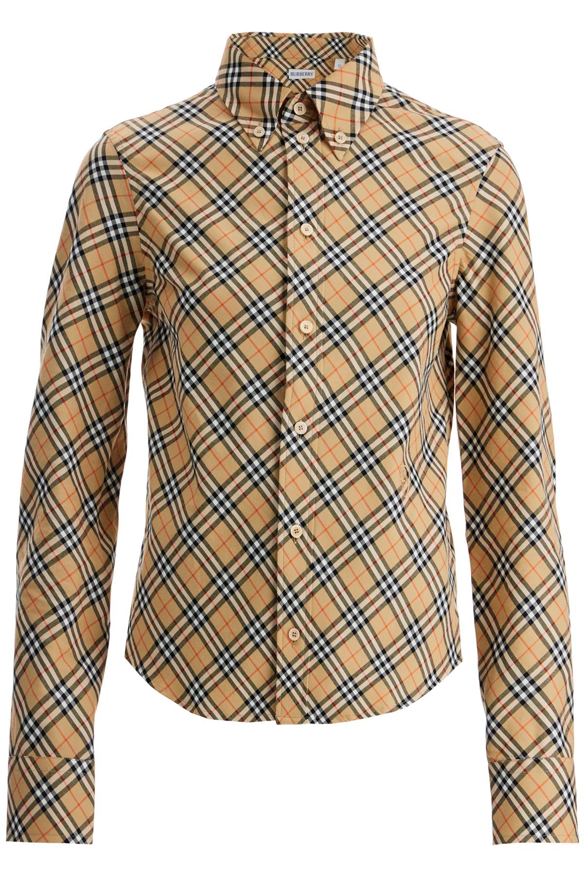 Shop Burberry Ered Shirt With Button-down In Beige