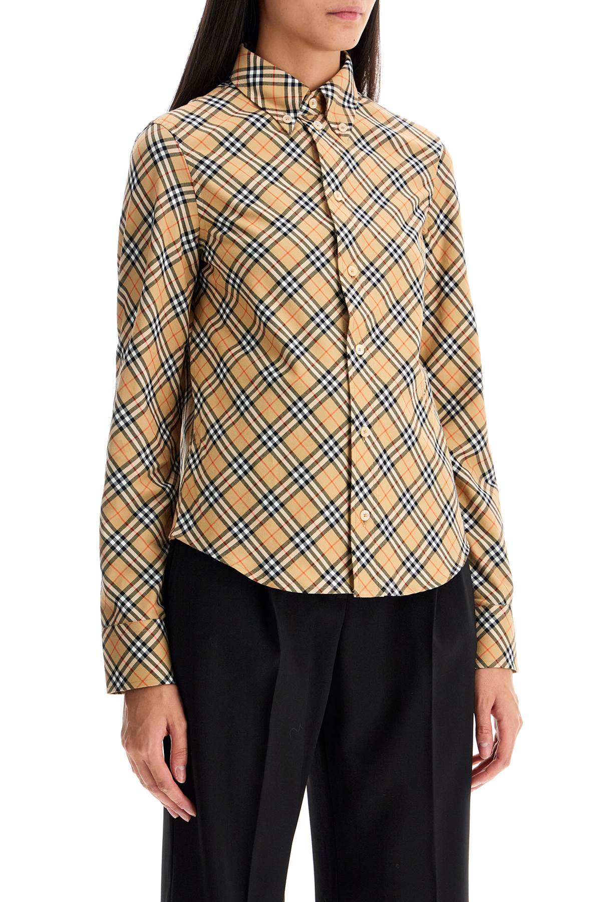 Shop Burberry Ered Shirt With Button-down In Beige