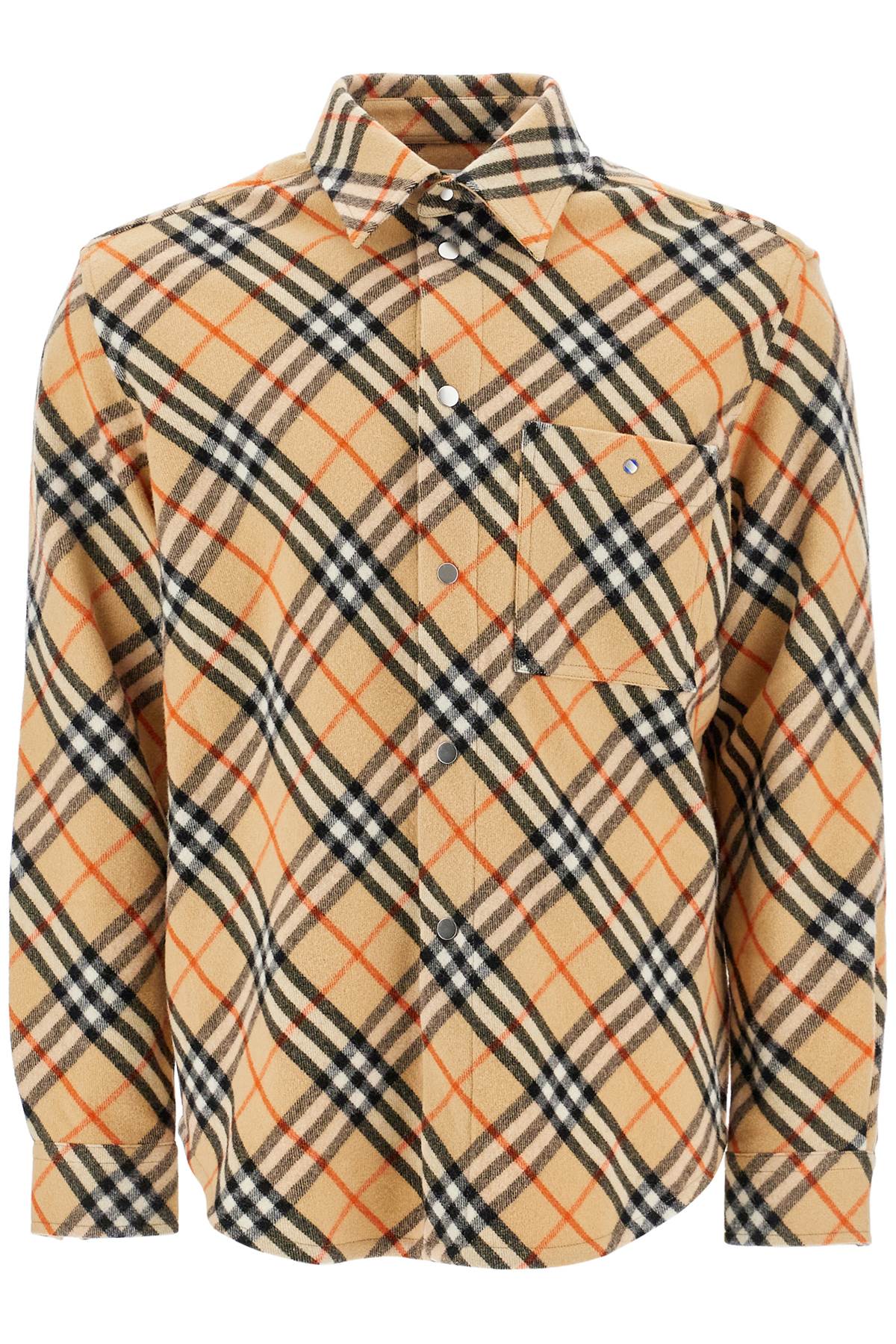 Shop Burberry Ered Wool Overshirt In Beige