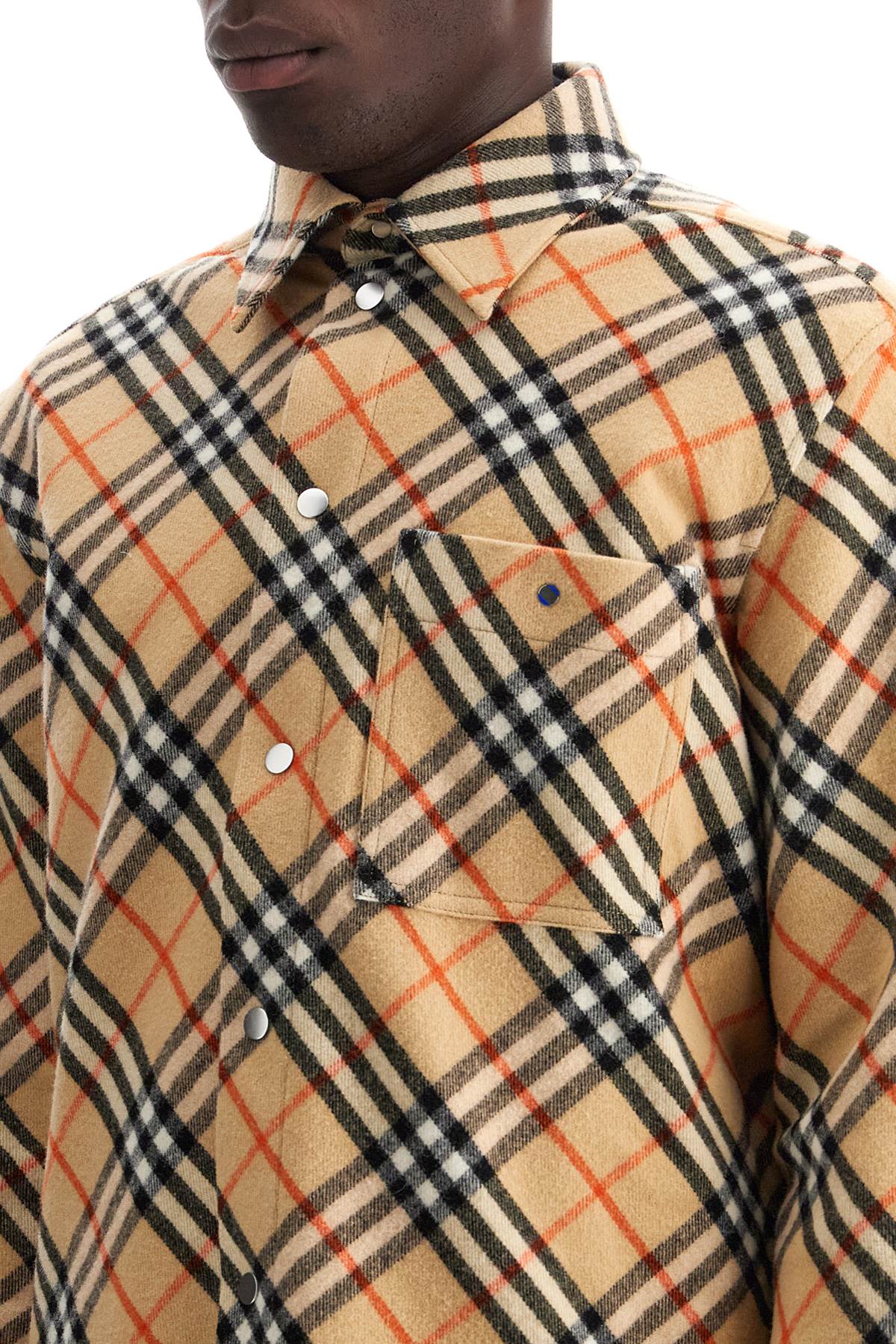 Shop Burberry Ered Wool Overshirt In Beige