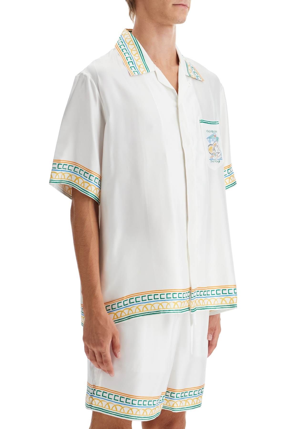 Shop Casablanca Silk Crayon Temple Tennis Club Shirt In White