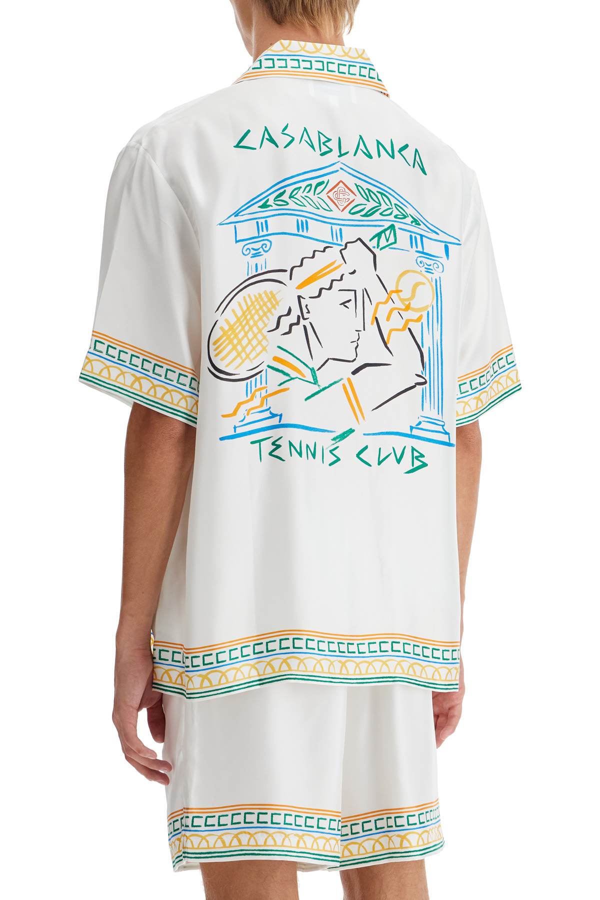 Shop Casablanca Silk Crayon Temple Tennis Club Shirt In White