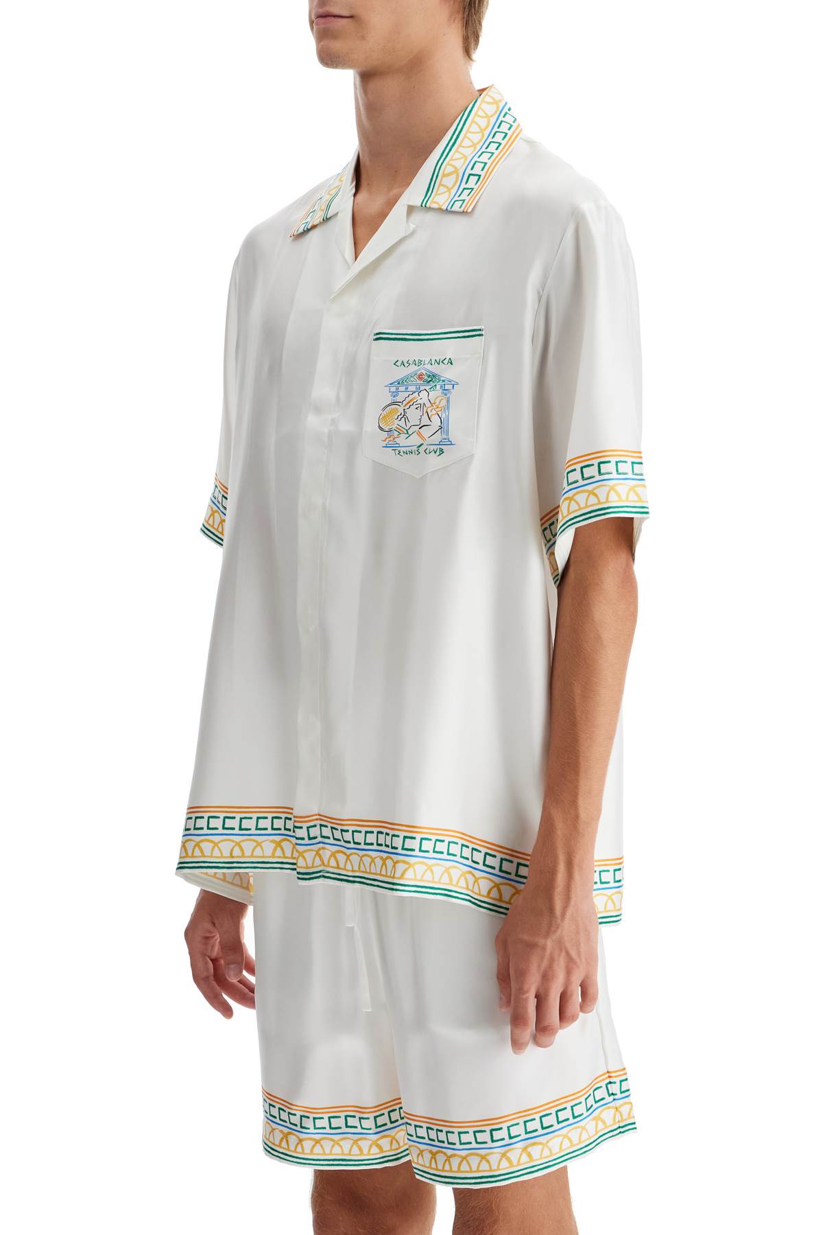 Shop Casablanca Silk Crayon Temple Tennis Club Shirt In White