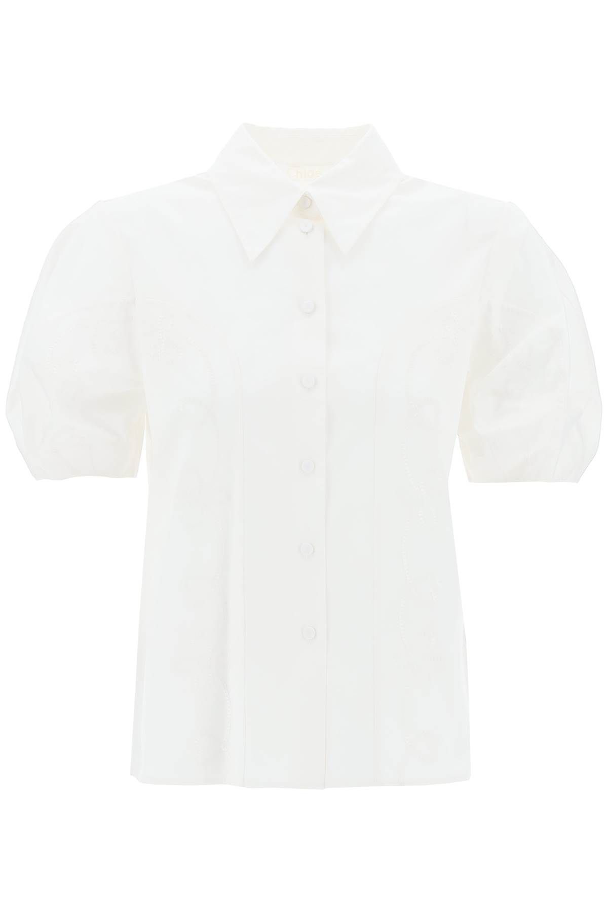 Shop Chloé Embroidered Blouse With Balloon Sleeves In White