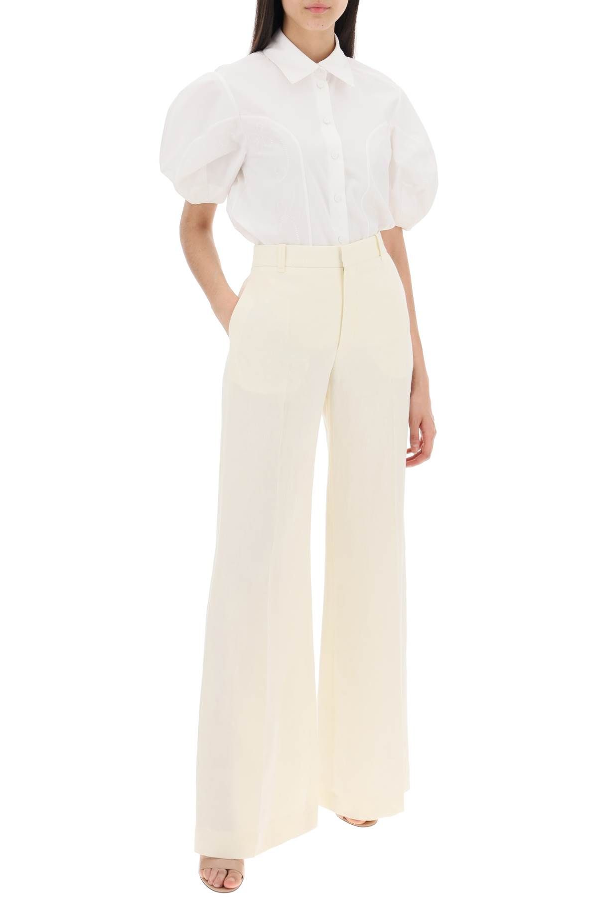 Shop Chloé Embroidered Blouse With Balloon Sleeves In White