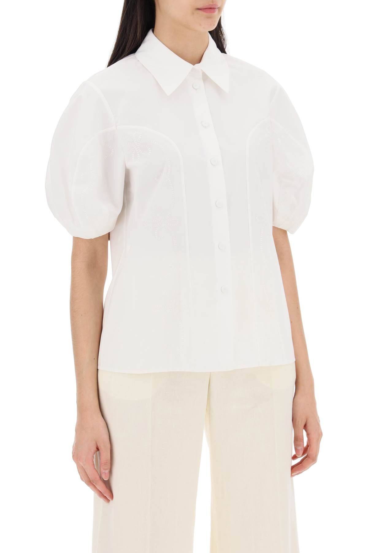 Shop Chloé Embroidered Blouse With Balloon Sleeves In White