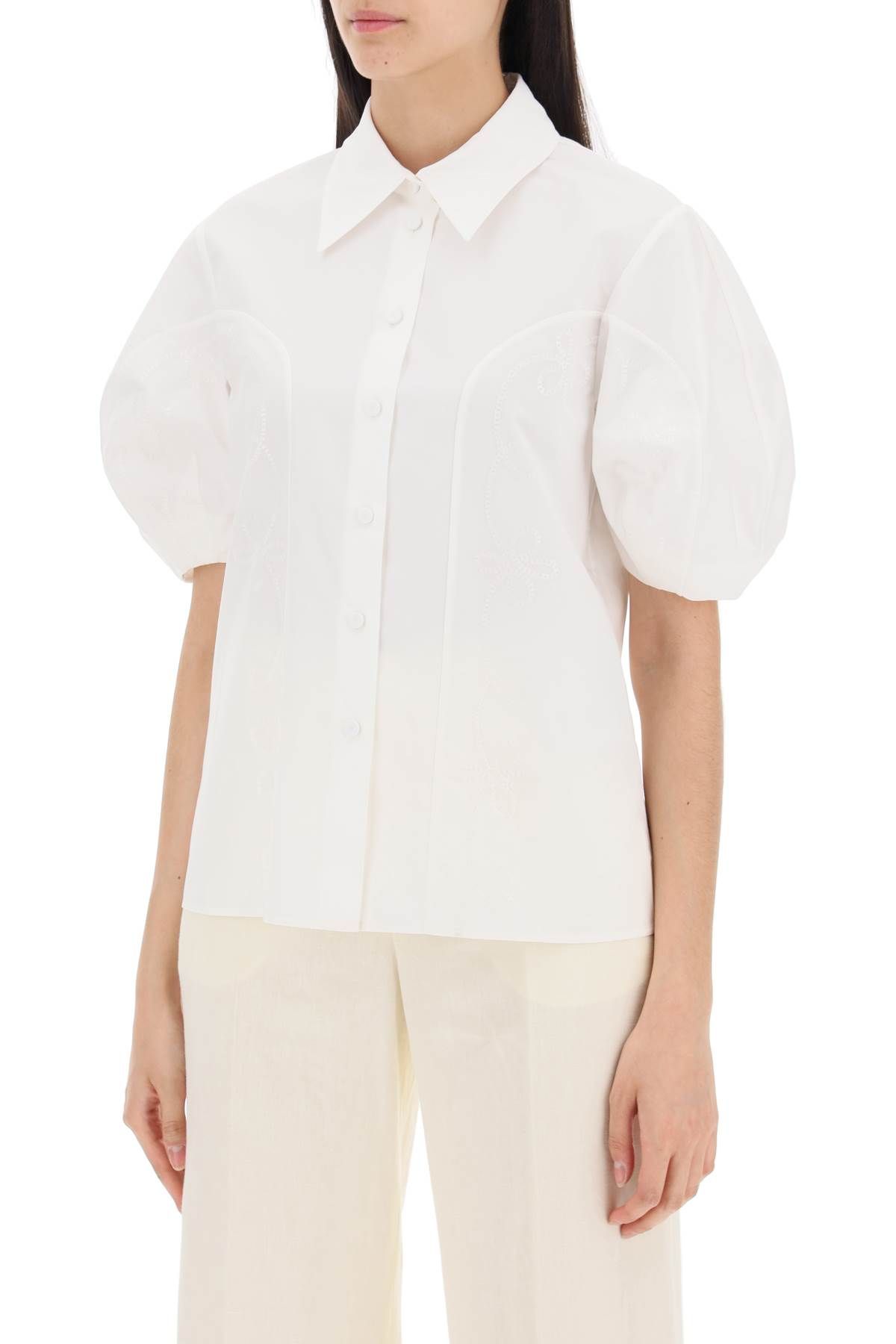 Shop Chloé Embroidered Blouse With Balloon Sleeves In White