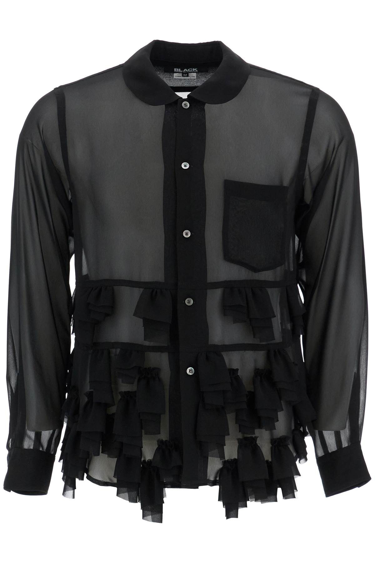 Shop Comme Des Garcons Black Georgette Blouse With Ruffles In Black