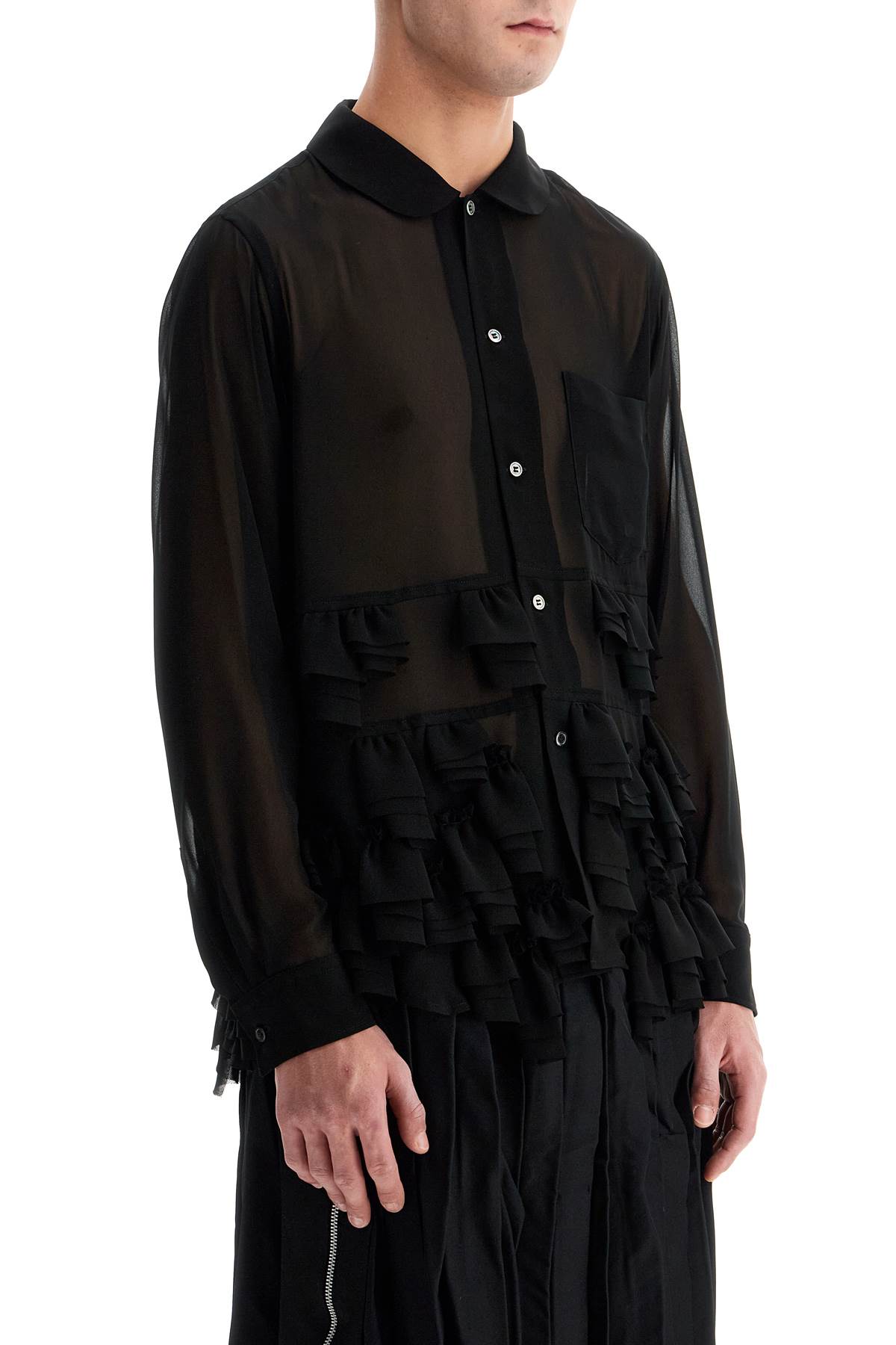 Shop Comme Des Garcons Black Georgette Blouse With Ruffles In Black