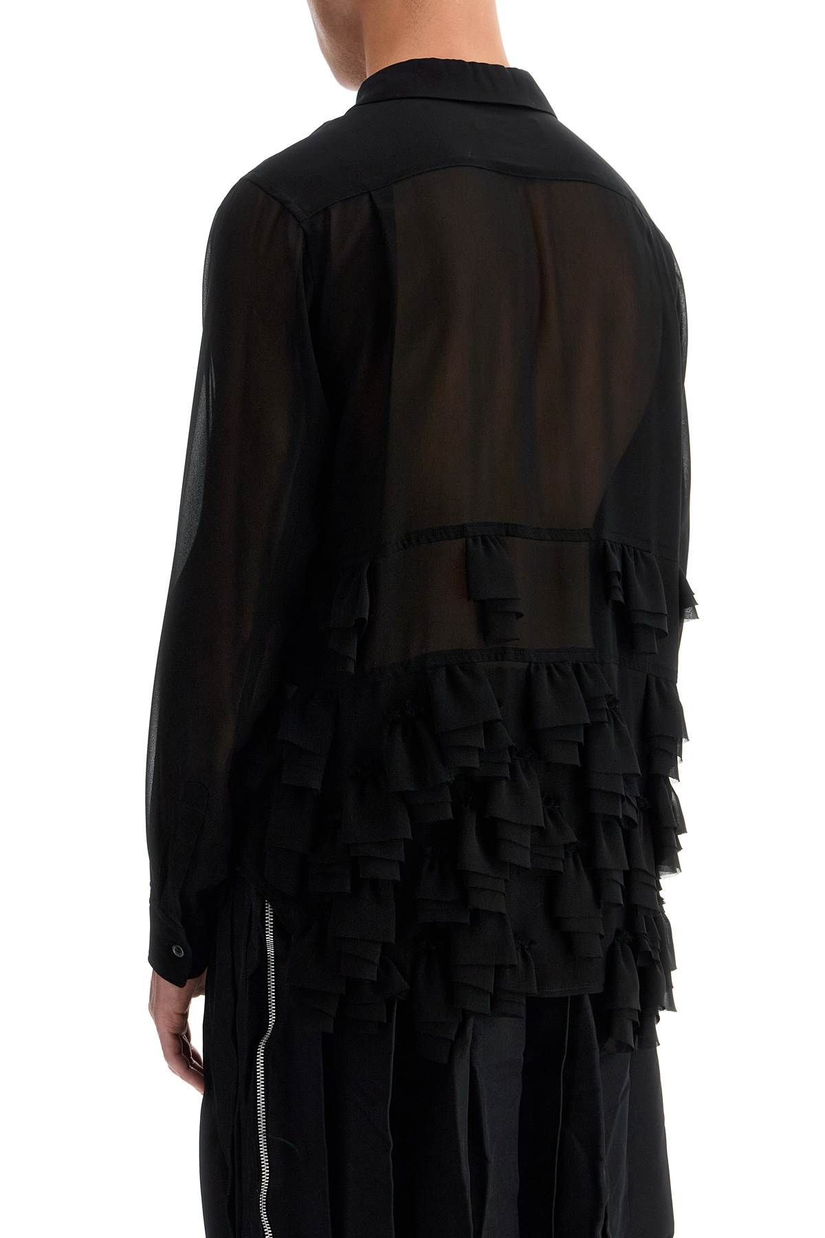 Shop Comme Des Garcons Black Georgette Blouse With Ruffles In Black