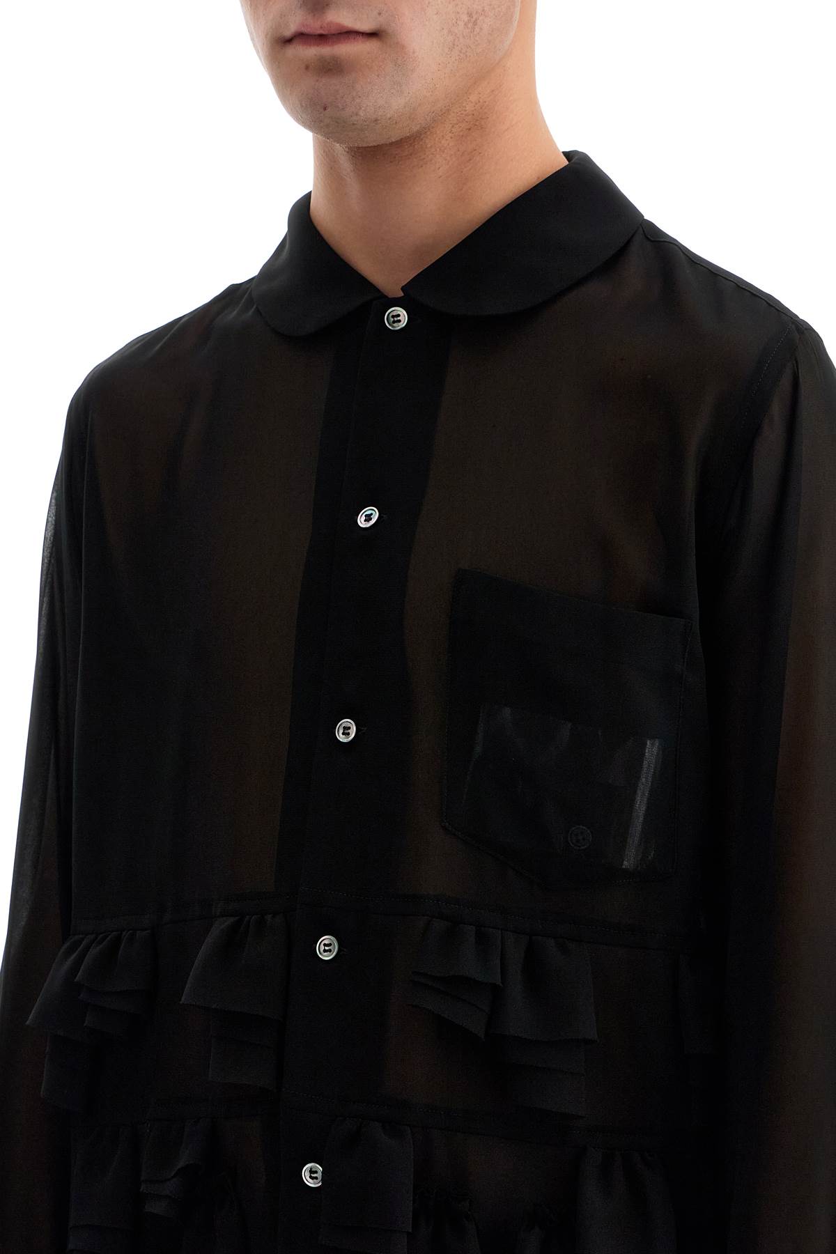 Shop Comme Des Garcons Black Georgette Blouse With Ruffles In Black