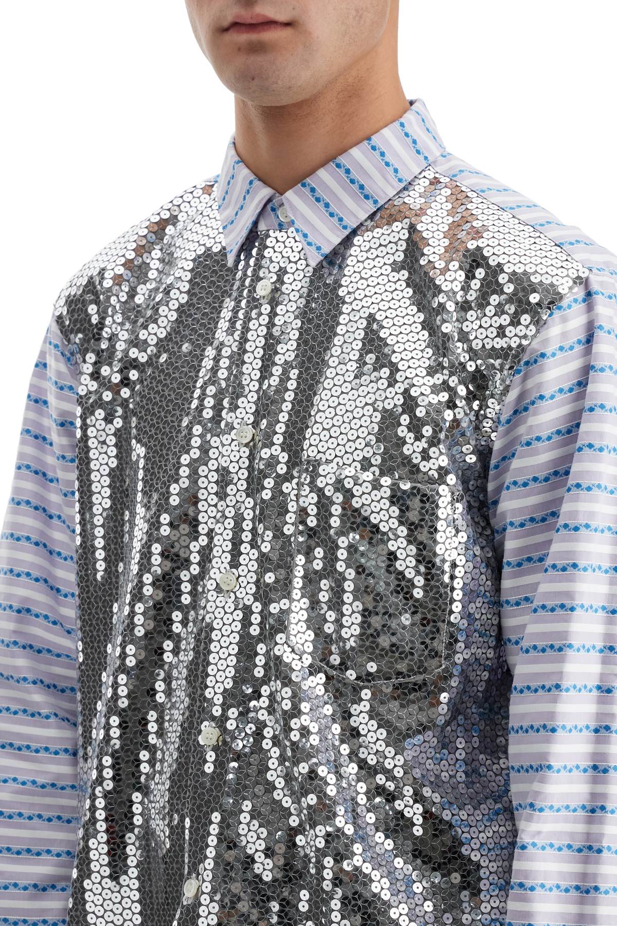 Shop Comme Des Garçons Homme Deux Jacquard Shirt With Sequ In Silver