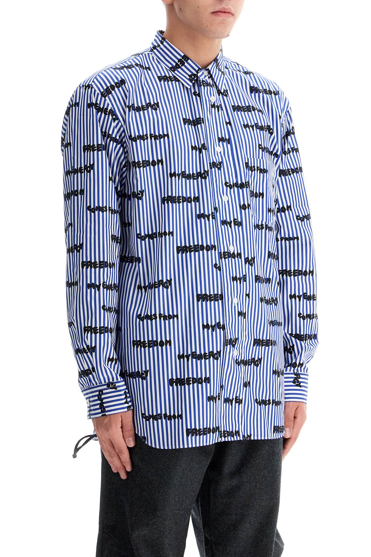 Shop Comme Des Garçons Shirt Striped Printed Shirt In Blue