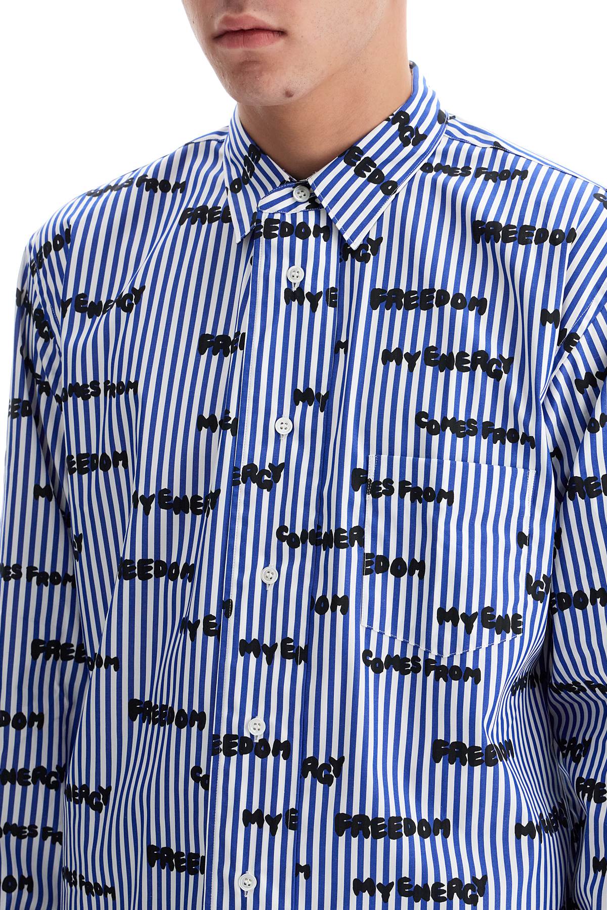 Shop Comme Des Garçons Shirt Striped Printed Shirt In Blue