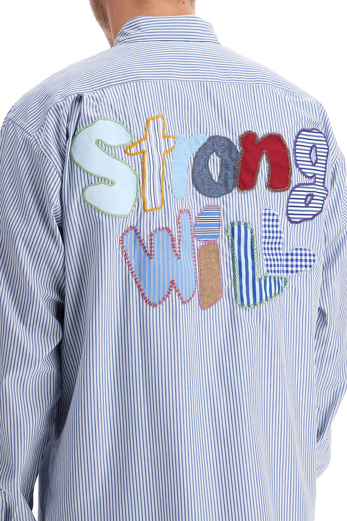 Shop Comme Des Garçons Shirt 'strong Will' Striped In Blue