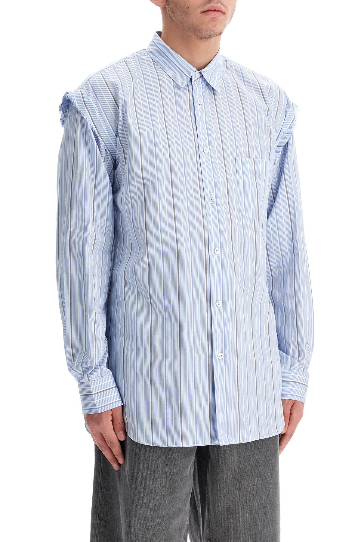 Shop Comme Des Garçons Shirt Striped Shirt With Pocket In Light Blue