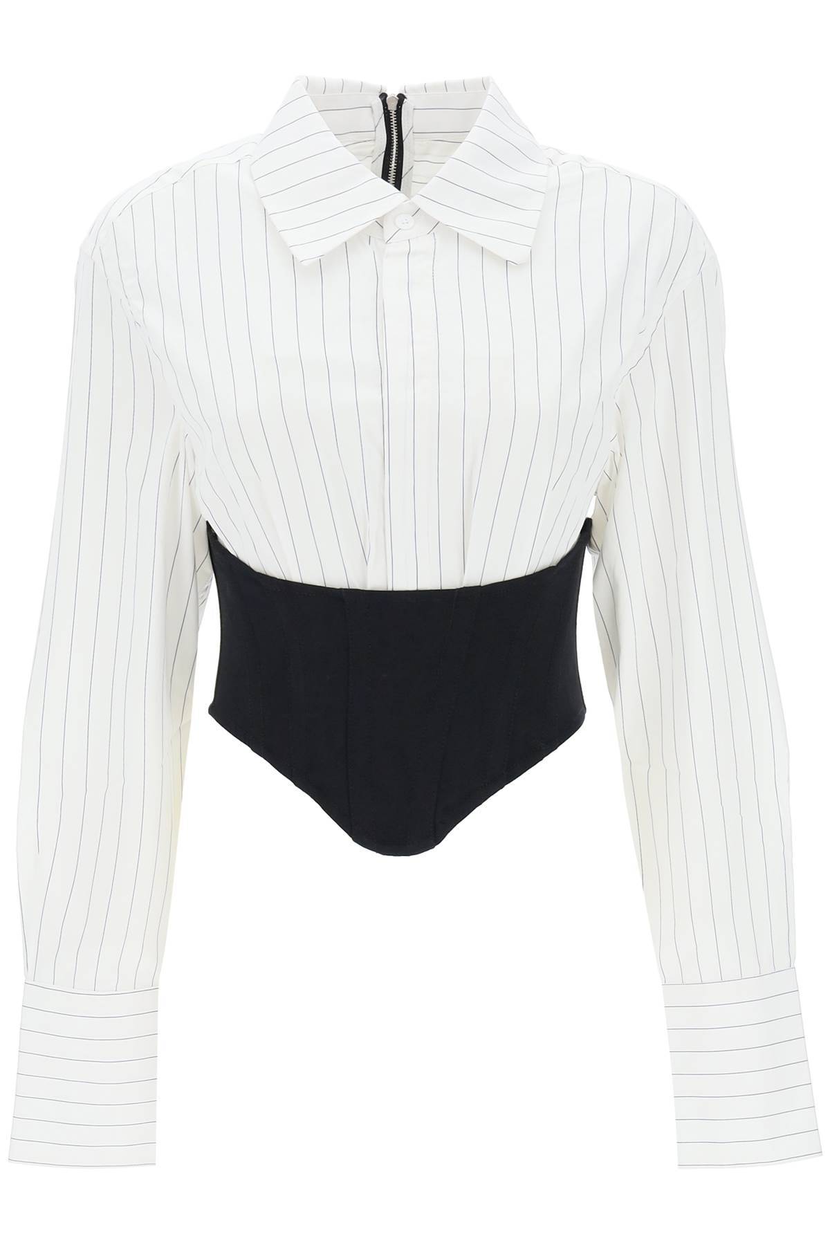 Shop Dion Lee Cropped Shirt With Underbust Corset In White,blue