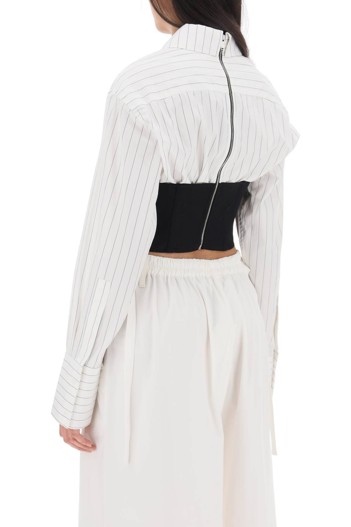 Shop Dion Lee Cropped Shirt With Underbust Corset In White,blue