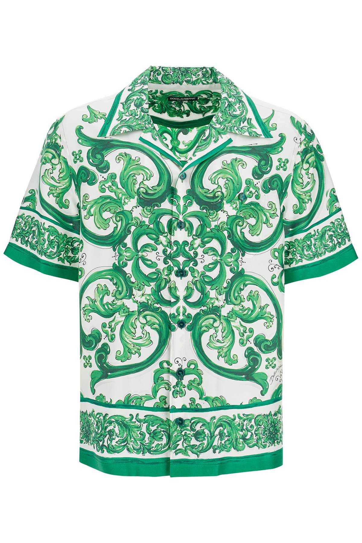 Shop Dolce & Gabbana Hawaii Silk Twill Maiolica Print Shirt In Green