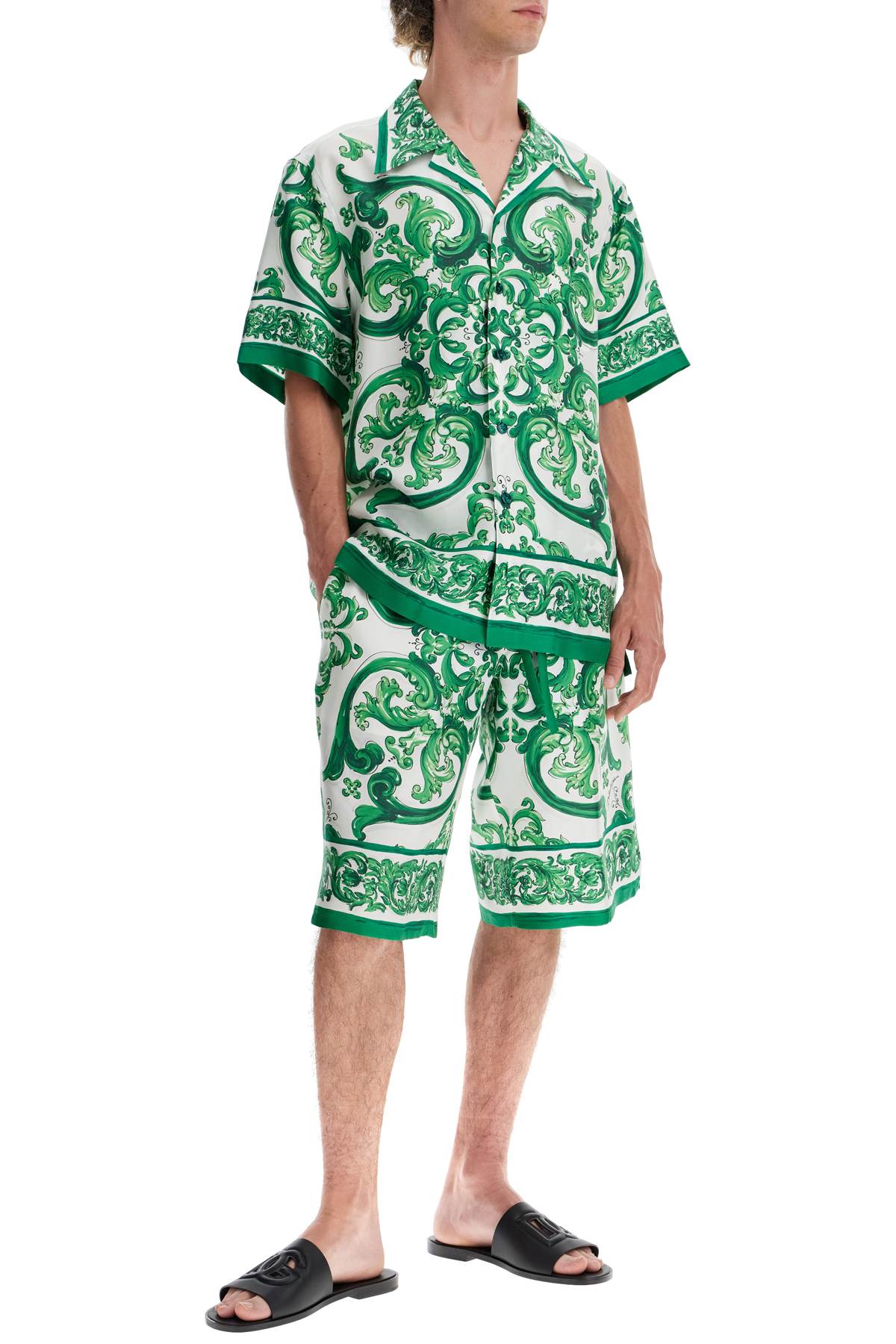 Shop Dolce & Gabbana Hawaii Silk Twill Maiolica Print Shirt In Green