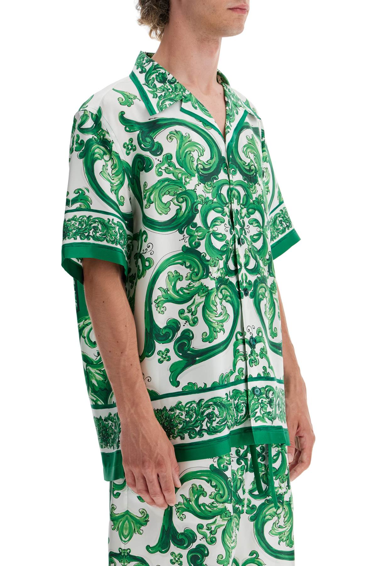 Shop Dolce & Gabbana Hawaii Silk Twill Maiolica Print Shirt In Green