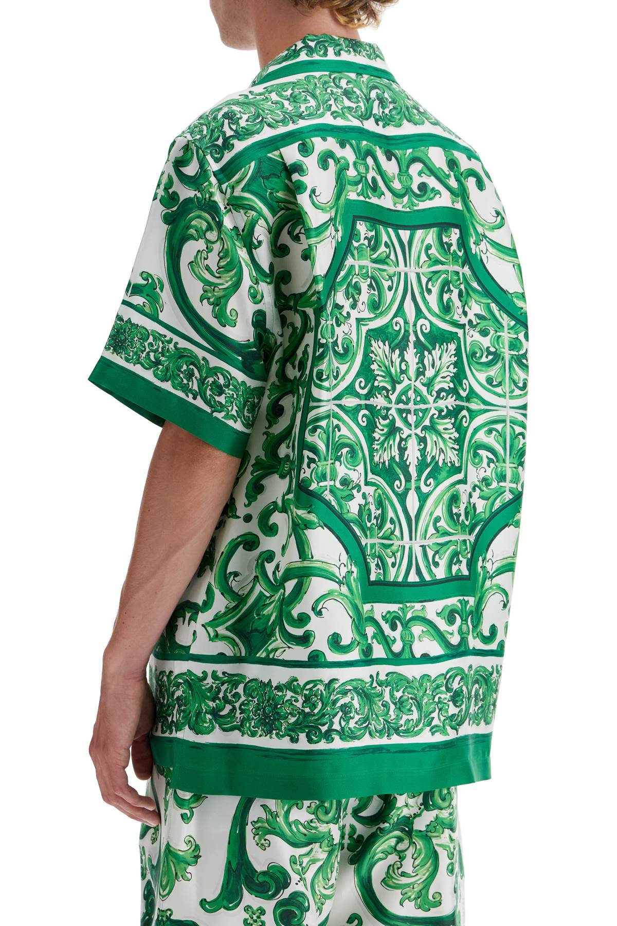 Shop Dolce & Gabbana Hawaii Silk Twill Maiolica Print Shirt In Green