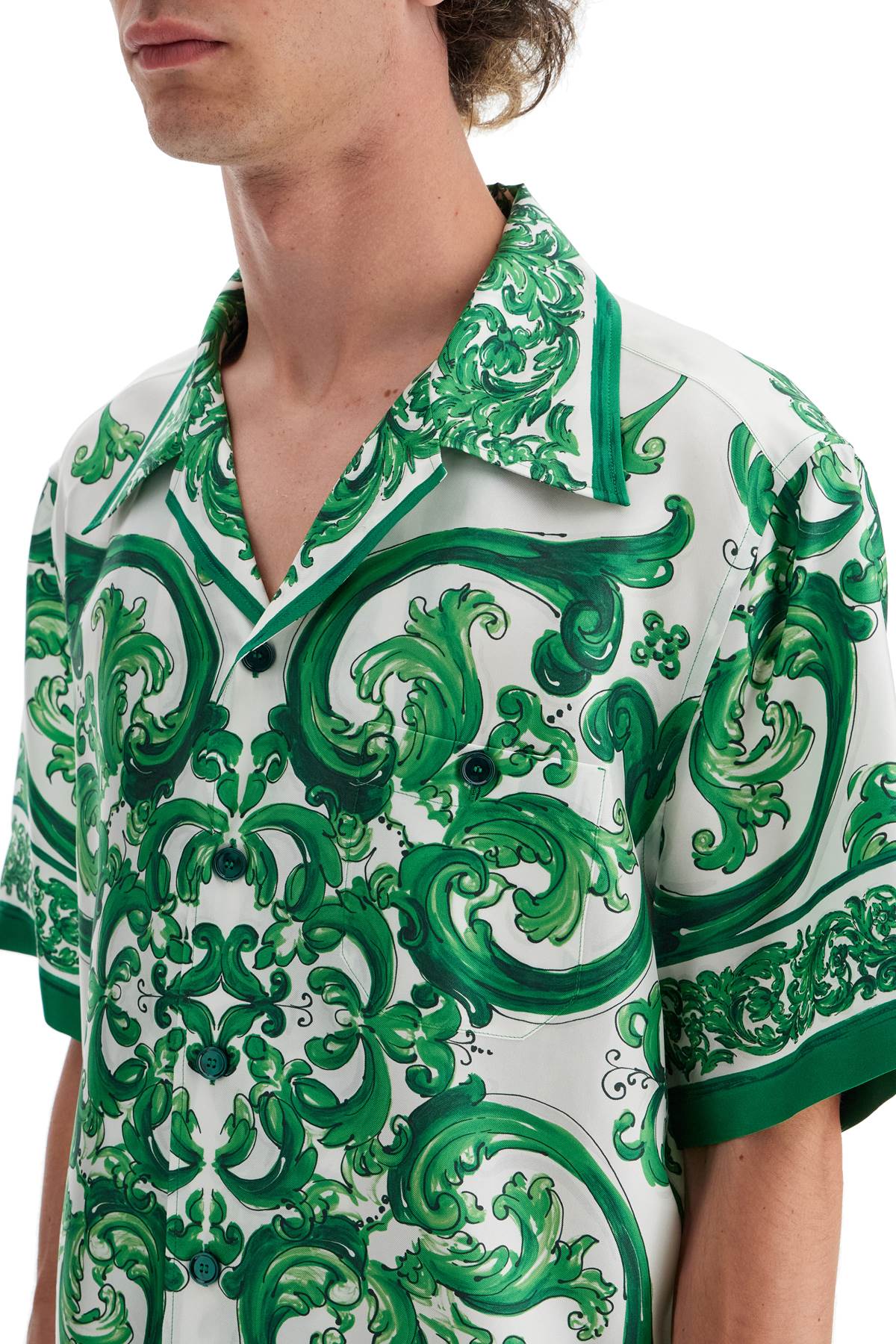 Shop Dolce & Gabbana Hawaii Silk Twill Maiolica Print Shirt In Green