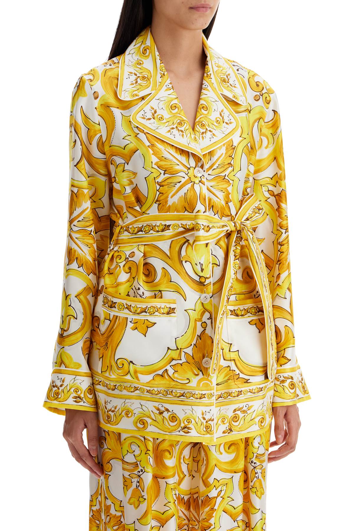 Shop Dolce & Gabbana Silk Blouse With Maiolica Print And In White