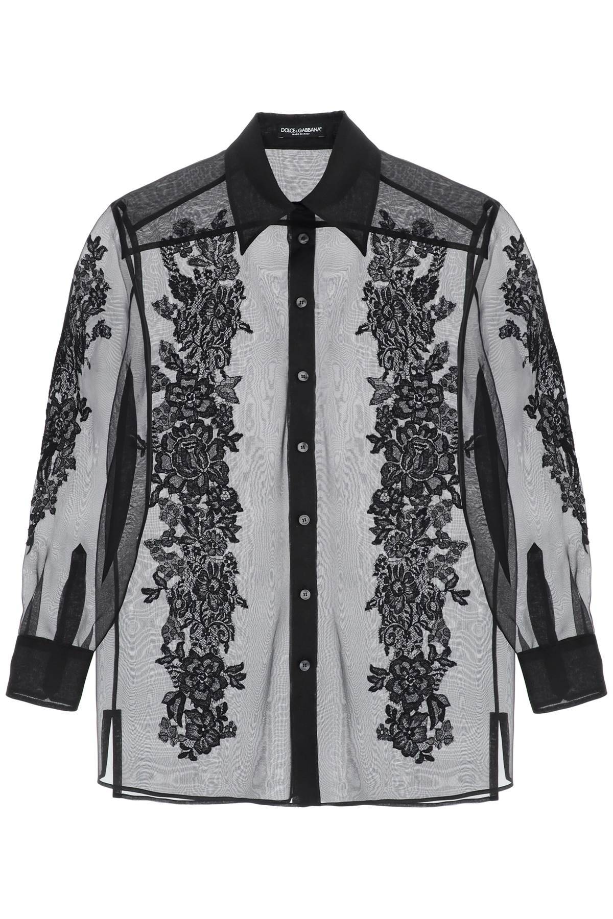 Shop Dolce & Gabbana Organza Shirt With Lace Inserts In Black
