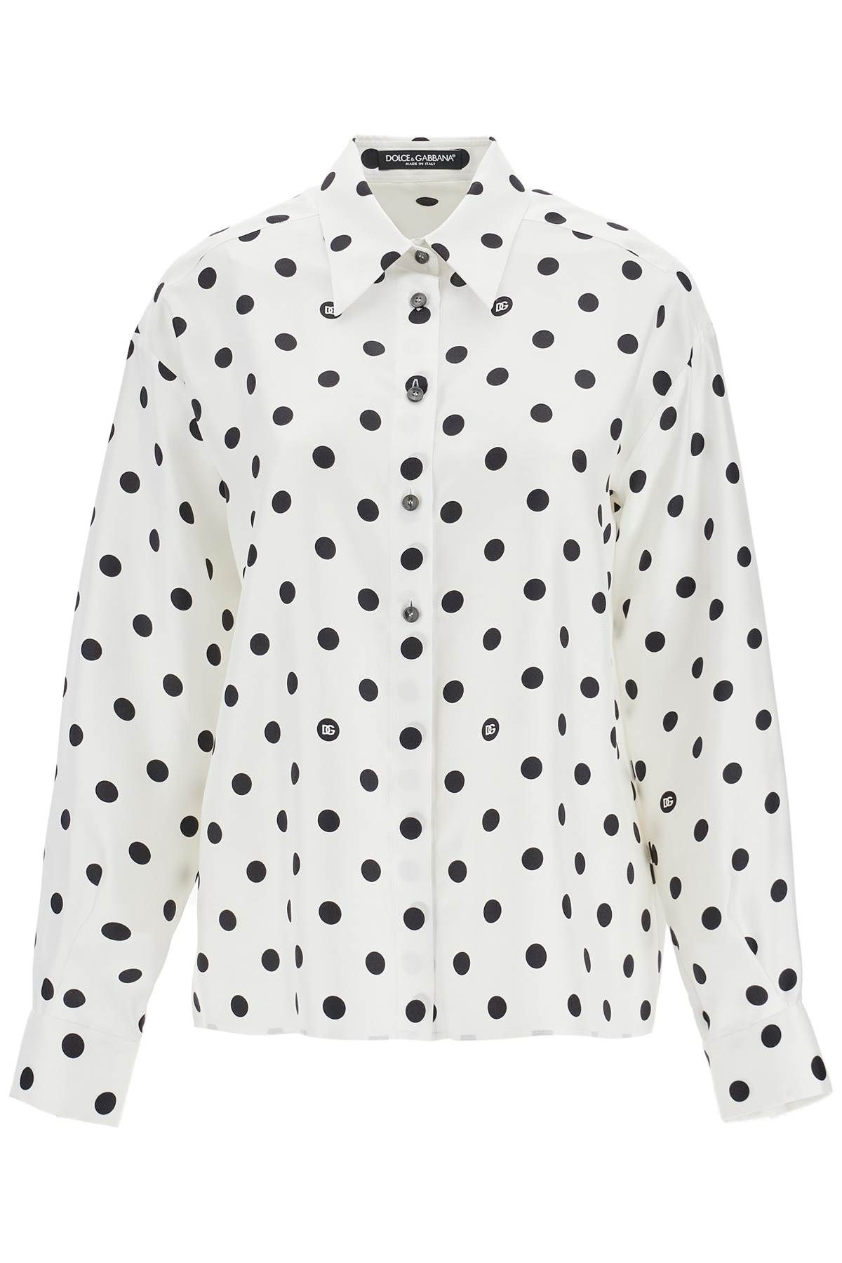 Shop Dolce & Gabbana Silk Polka Dot Print Blouse In White