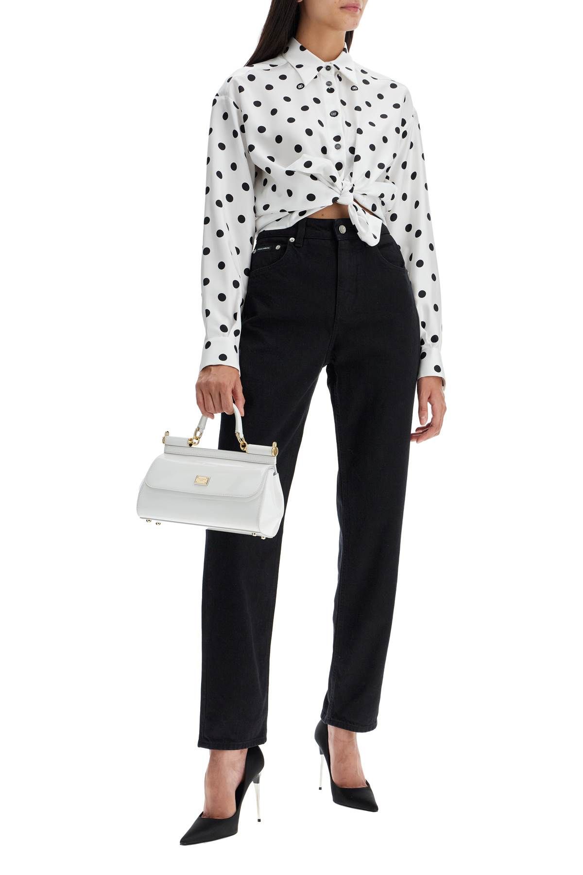 Shop Dolce & Gabbana Silk Polka Dot Print Blouse In White