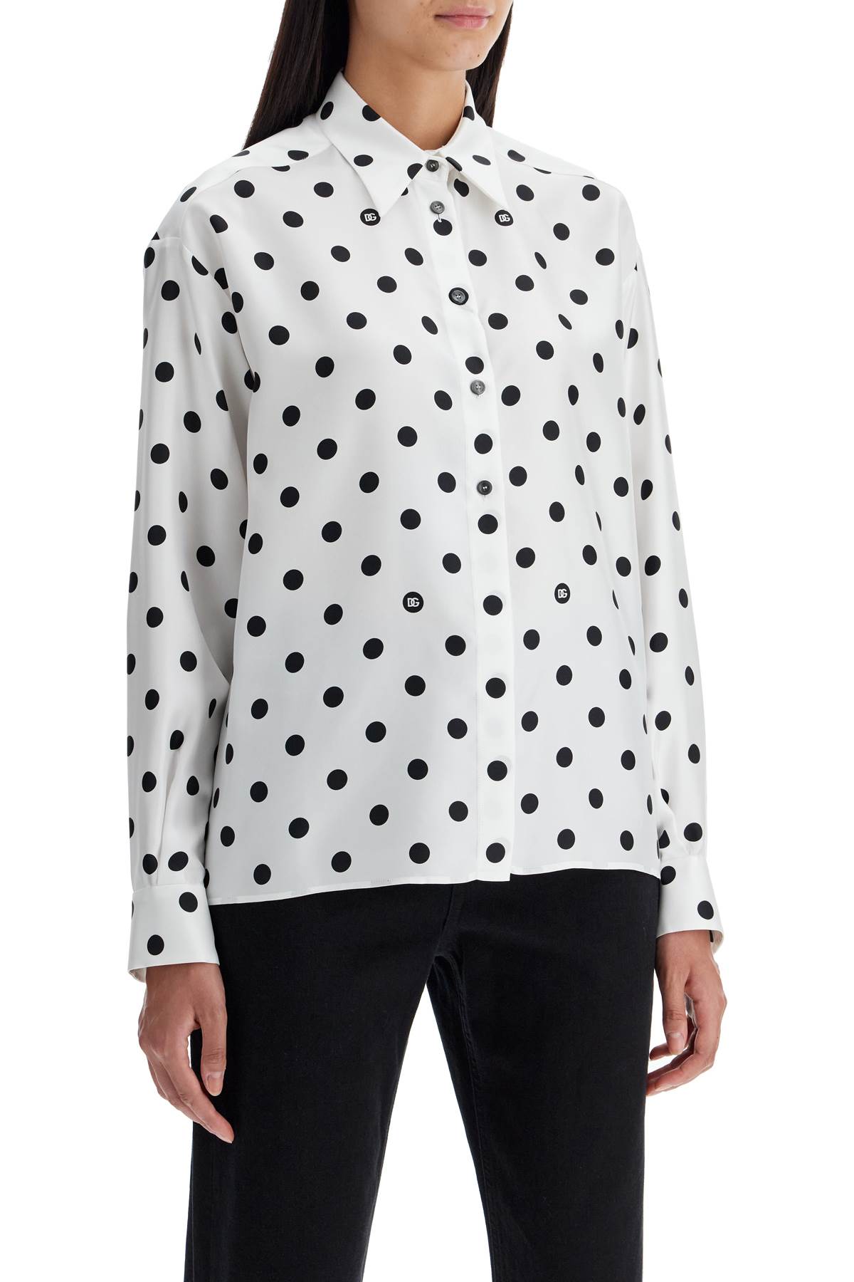 Shop Dolce & Gabbana Silk Polka Dot Print Blouse In White