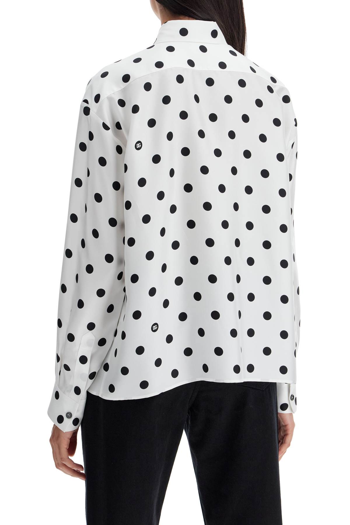 Shop Dolce & Gabbana Silk Polka Dot Print Blouse In White