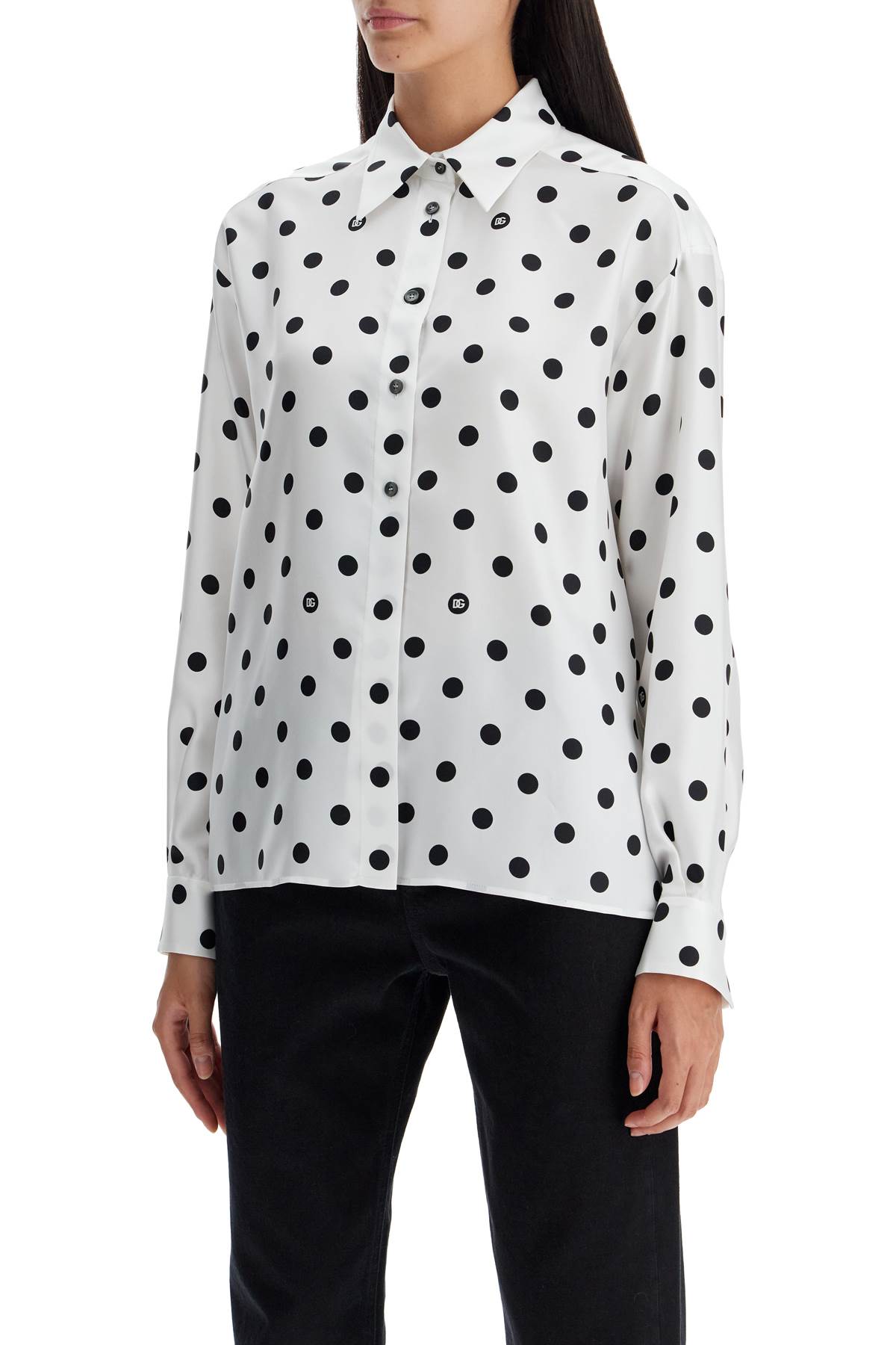 Shop Dolce & Gabbana Silk Polka Dot Print Blouse In White