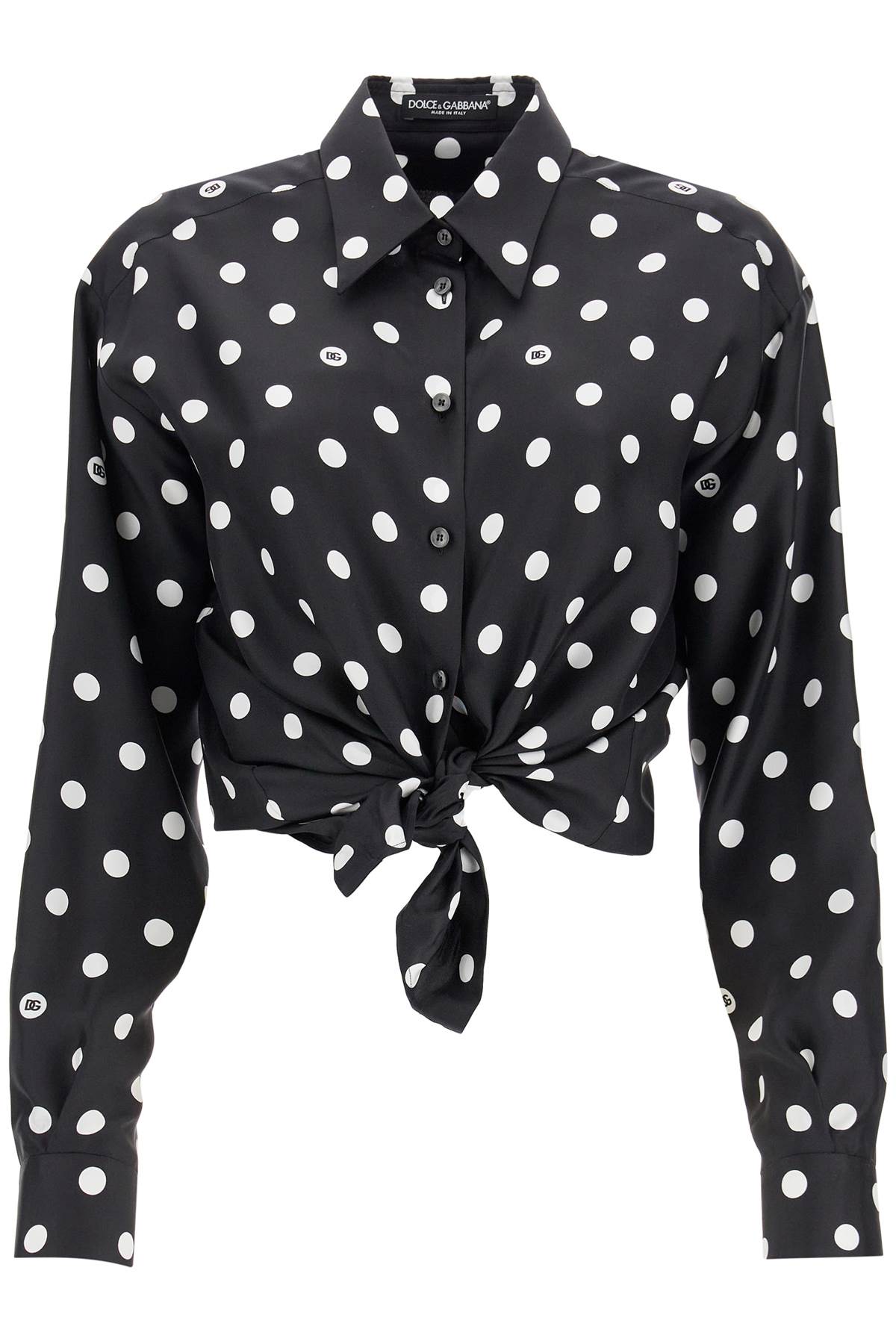 Shop Dolce & Gabbana Silk Polka Dot Print Blouse In Black