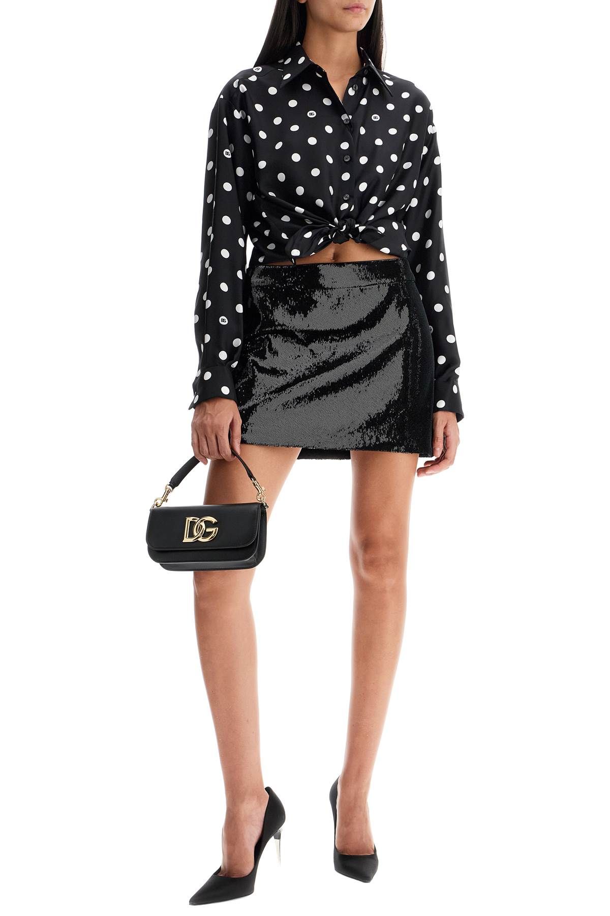 Shop Dolce & Gabbana Silk Polka Dot Print Blouse In Black