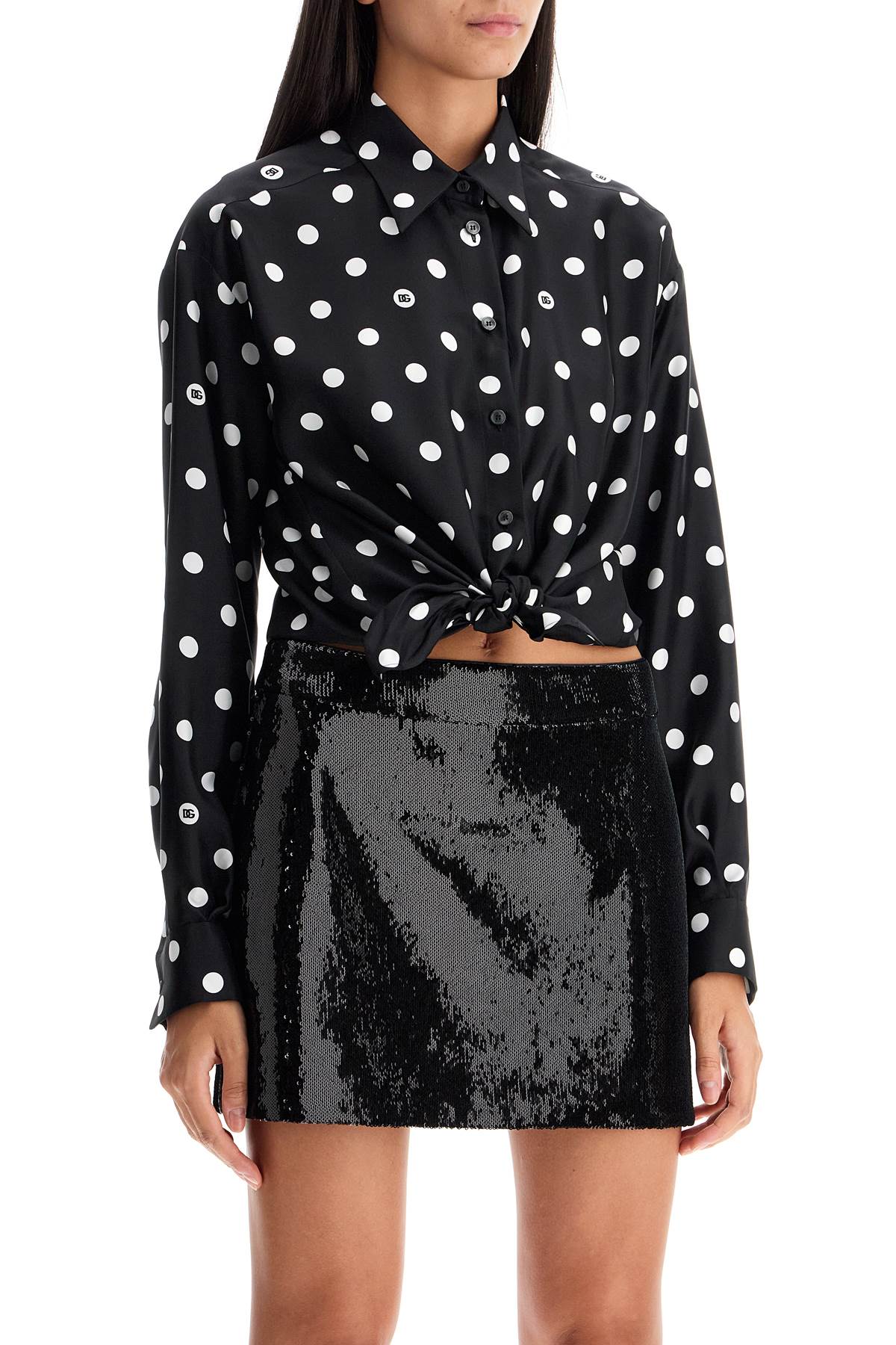 Shop Dolce & Gabbana Silk Polka Dot Print Blouse In Black