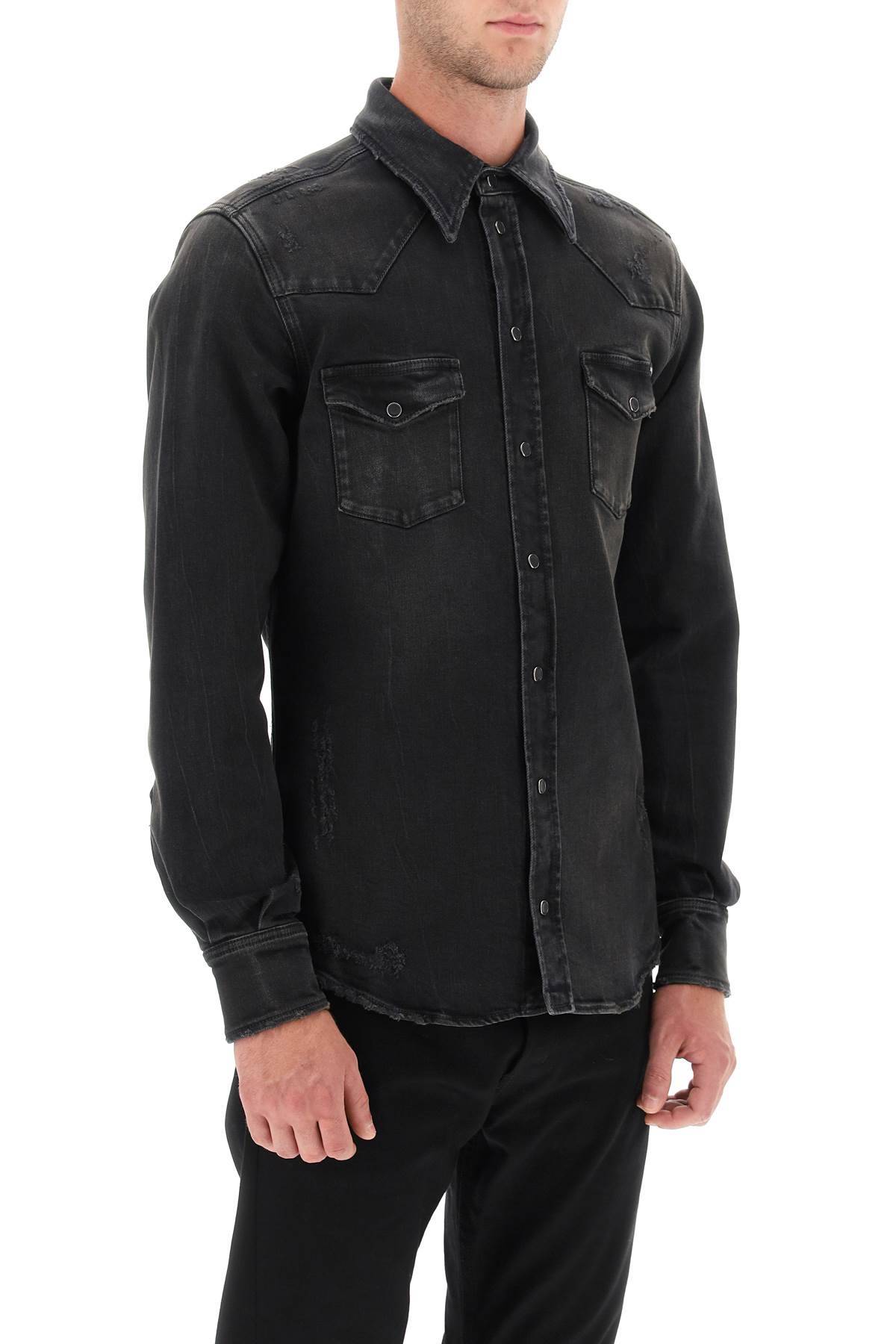 Shop Dolce & Gabbana Distressed Denim Western Shirt In Black