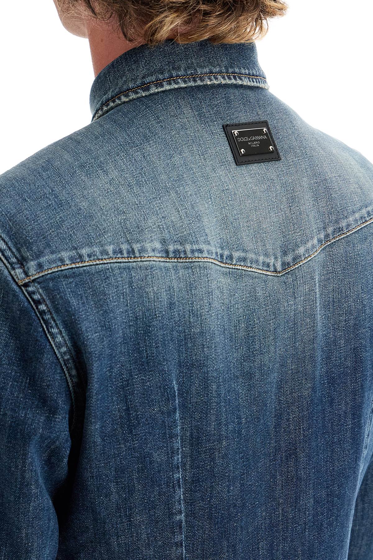 Shop Dolce & Gabbana Denim Stretch Shirt For Men In Blue