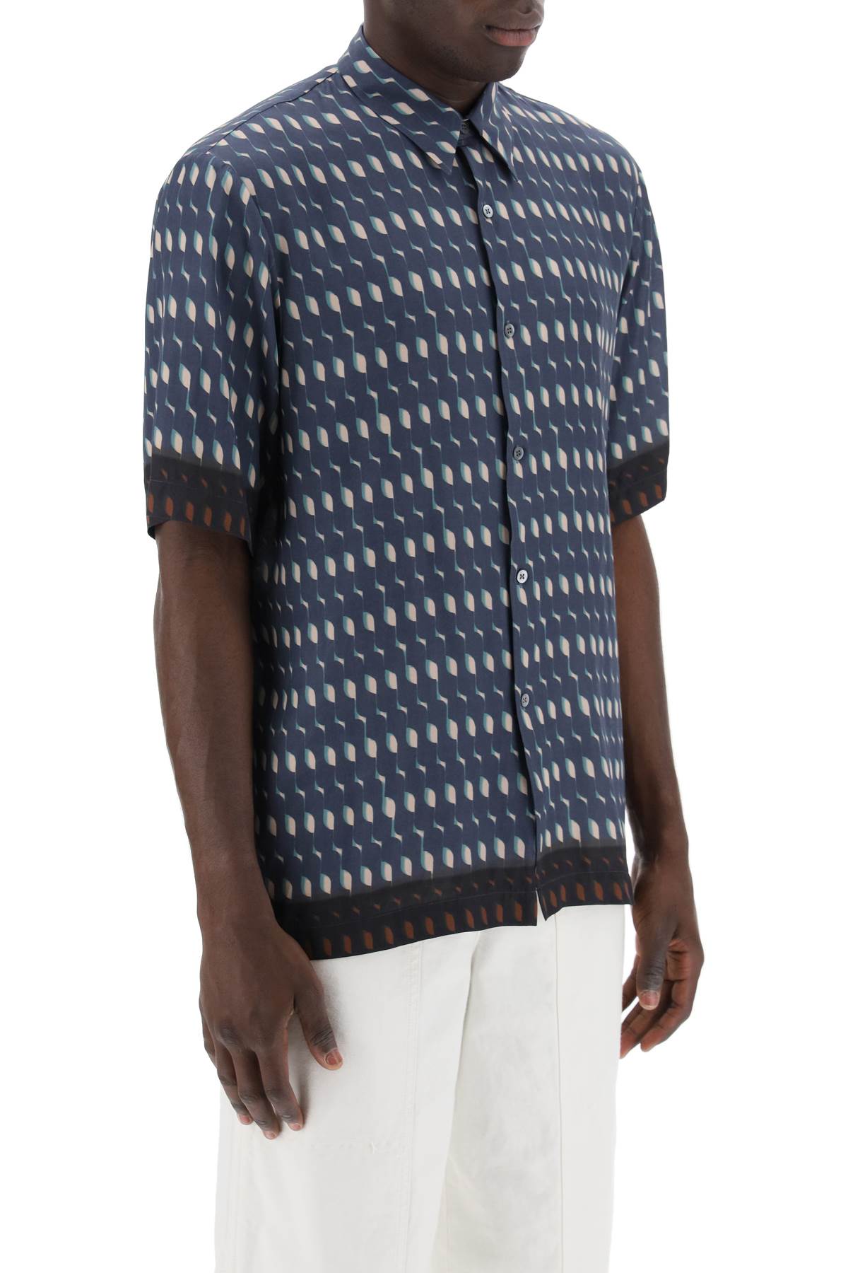 Shop Dries Van Noten "two-tone Print Shirt With In Blue