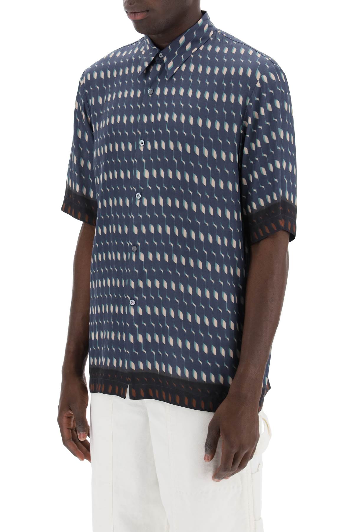 Shop Dries Van Noten "two-tone Print Shirt With In Blue