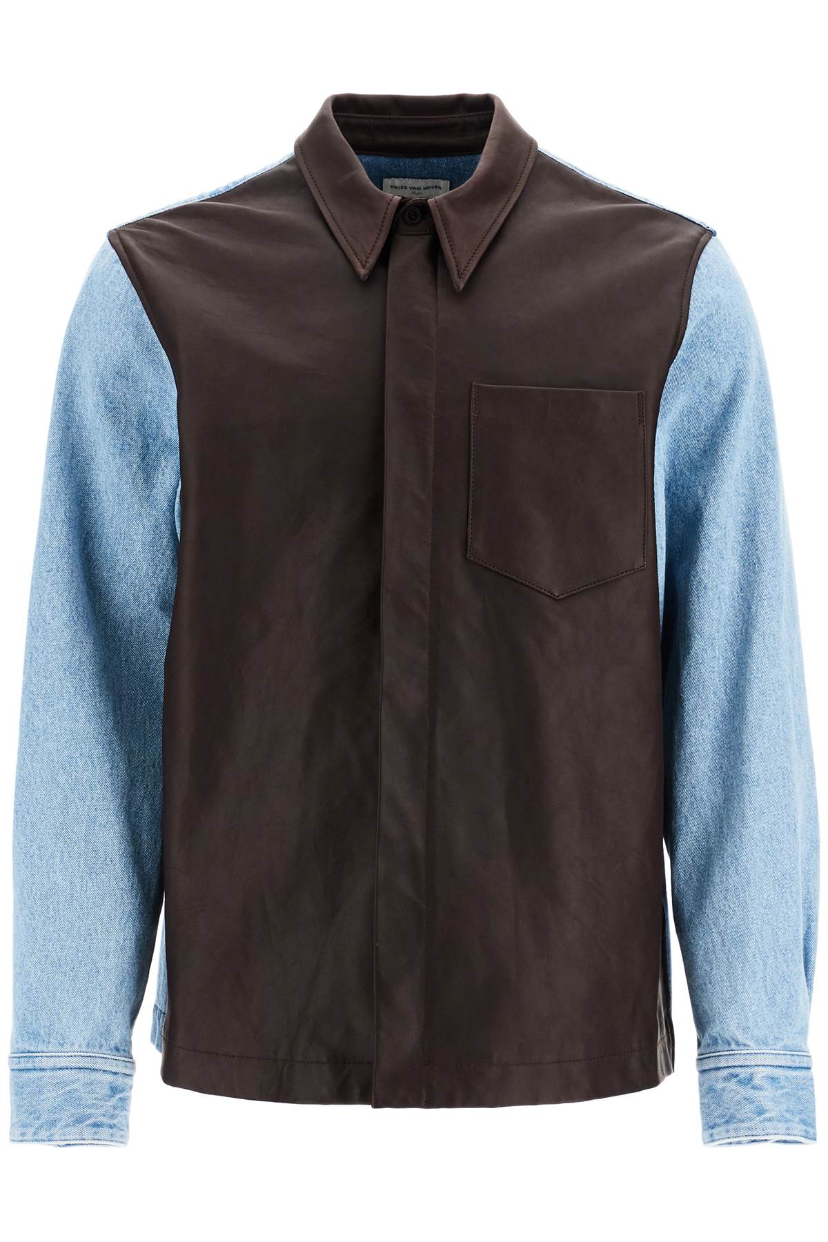 Shop Dries Van Noten Denim And Leather Shirt In Blue