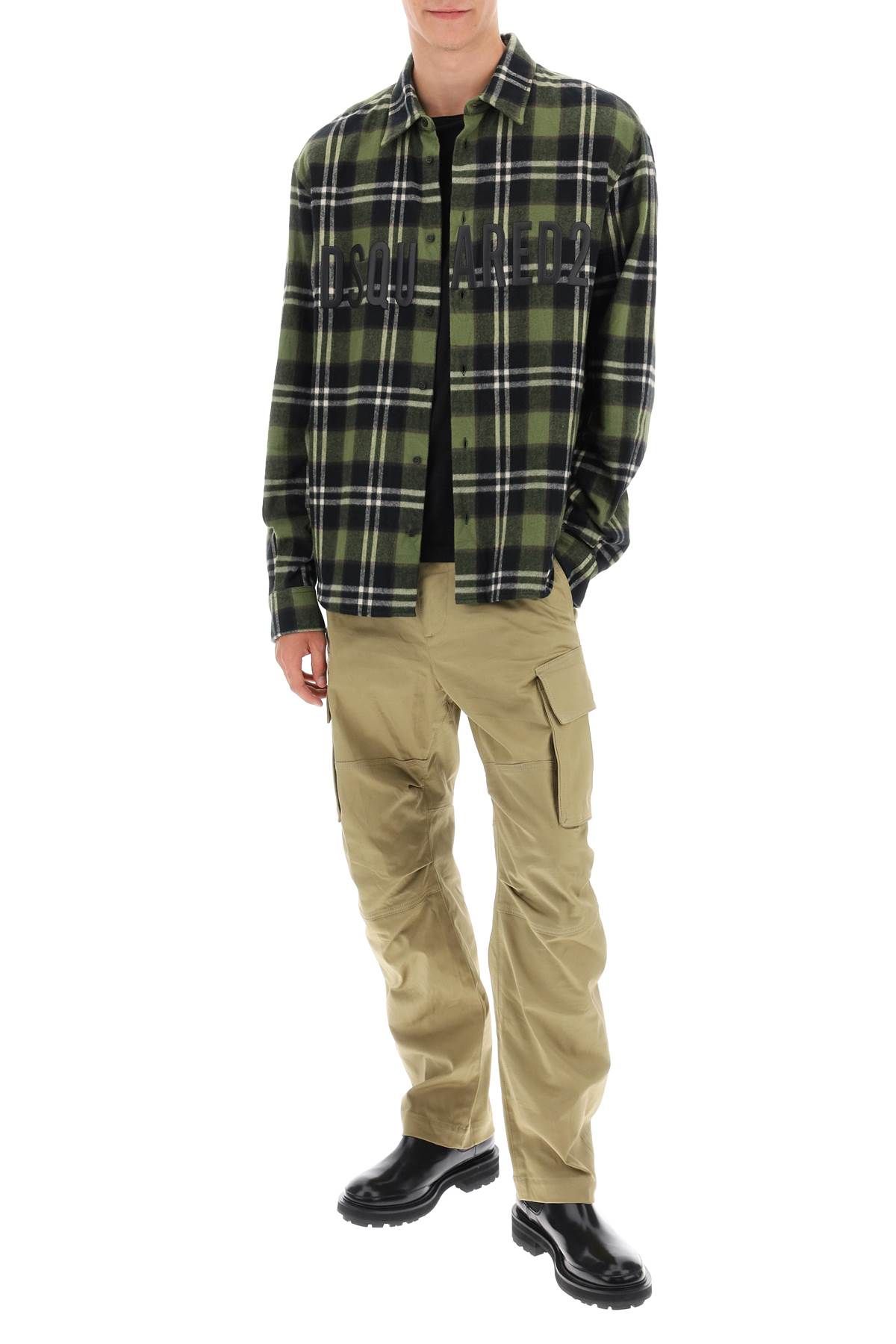 Shop Dsquared2 Check Flannel Shirt With Rubberized Logo In Green