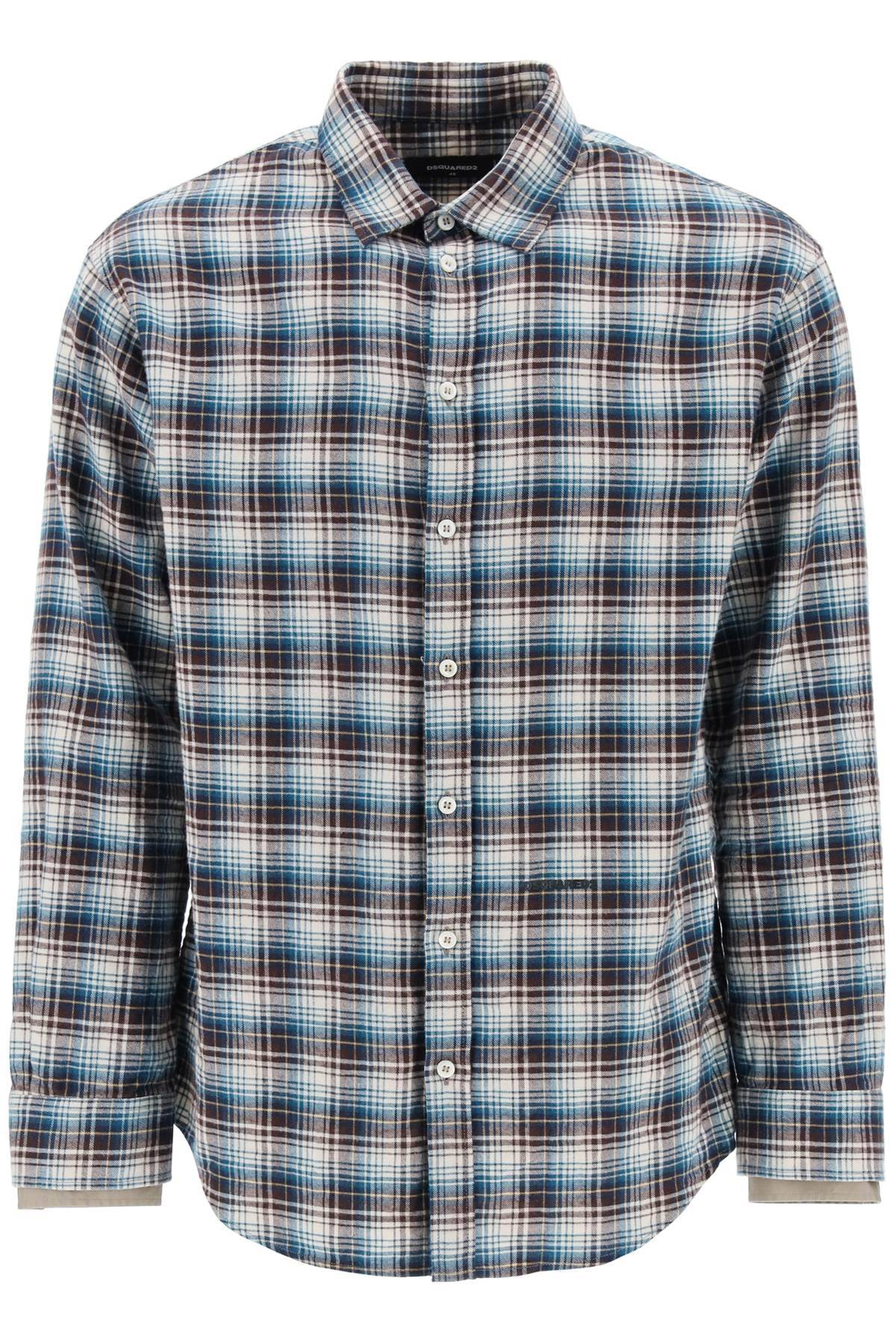 Shop Dsquared2 Check Shirt With Layered Sleeves In Blue,white,brown