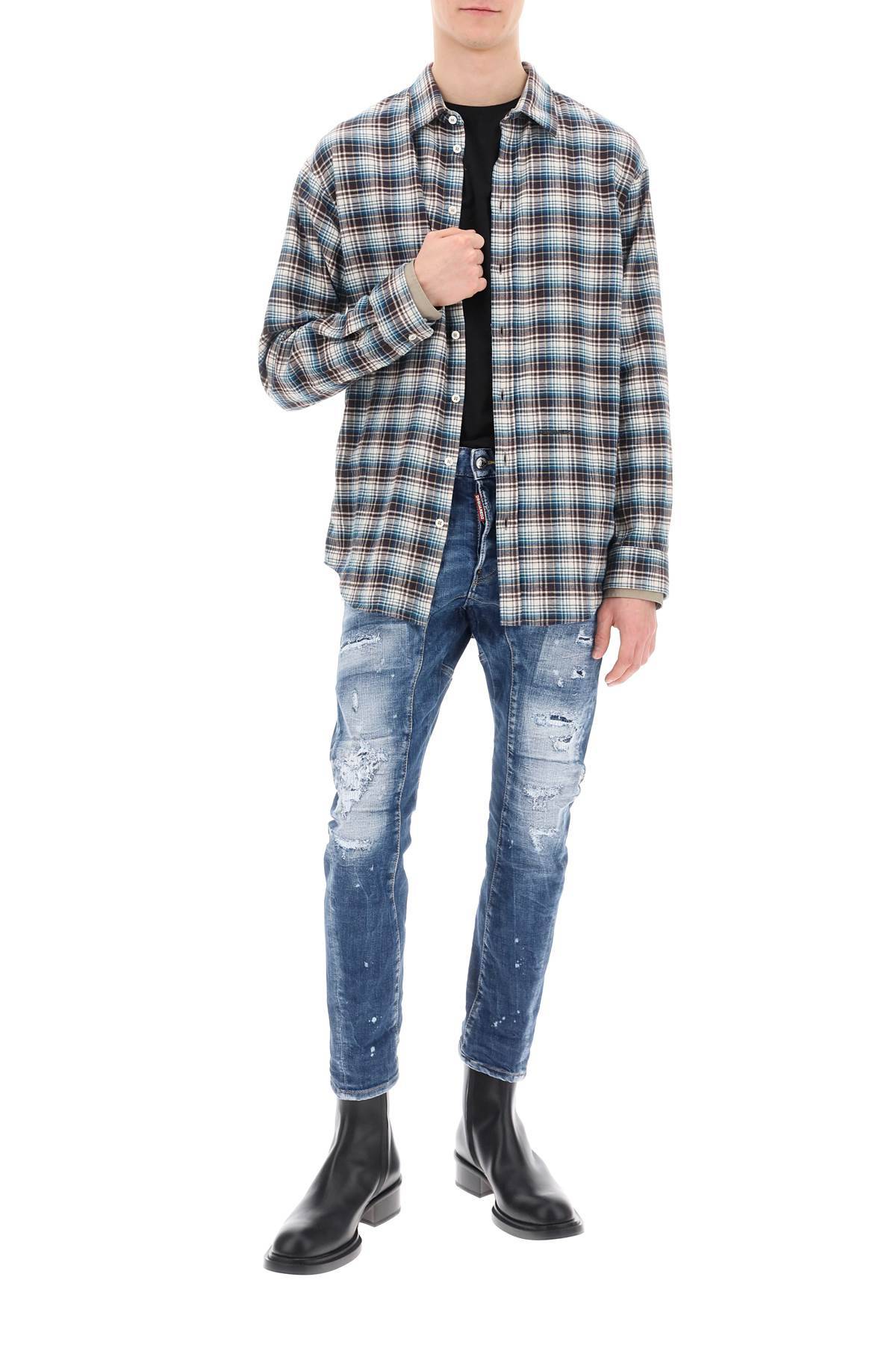 Shop Dsquared2 Check Shirt With Layered Sleeves In Blue,white,brown
