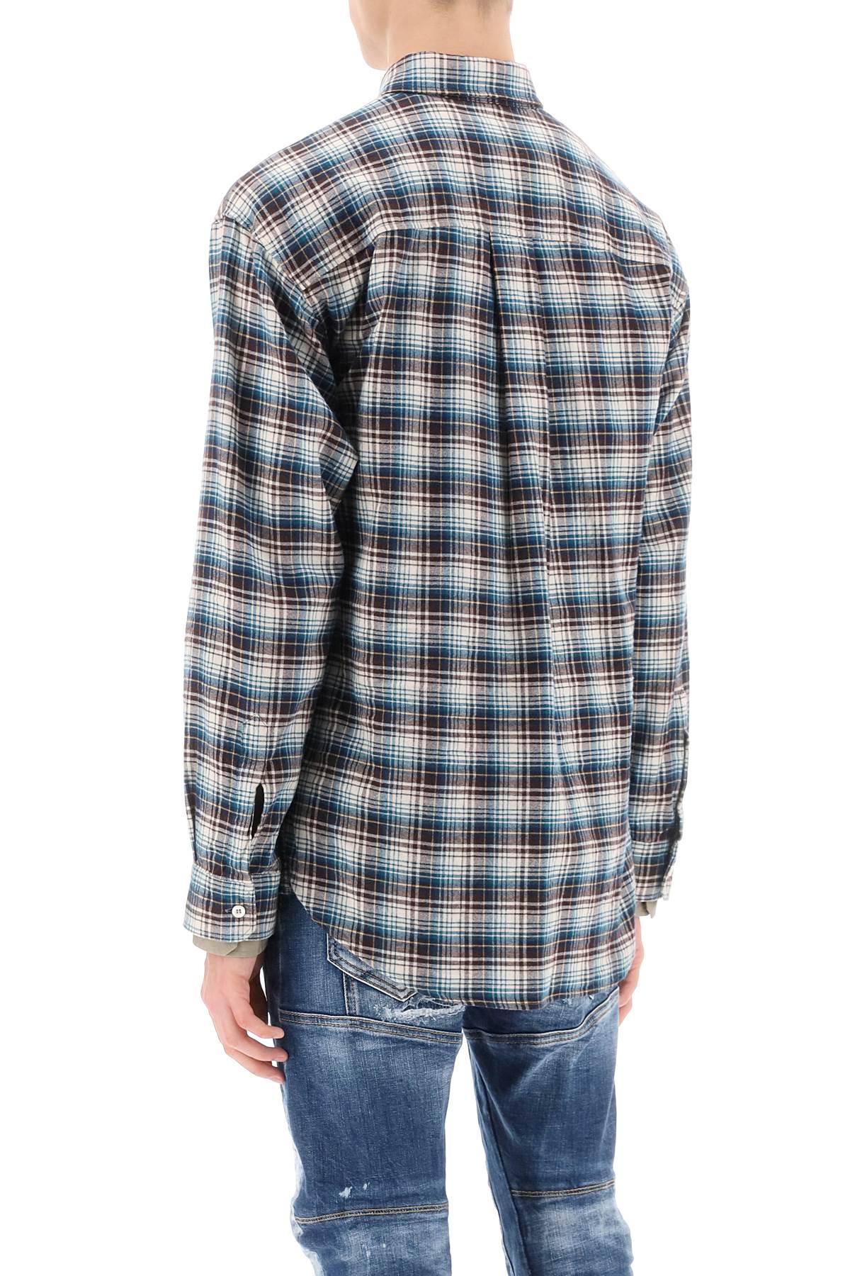 Shop Dsquared2 Check Shirt With Layered Sleeves In Blue,white,brown