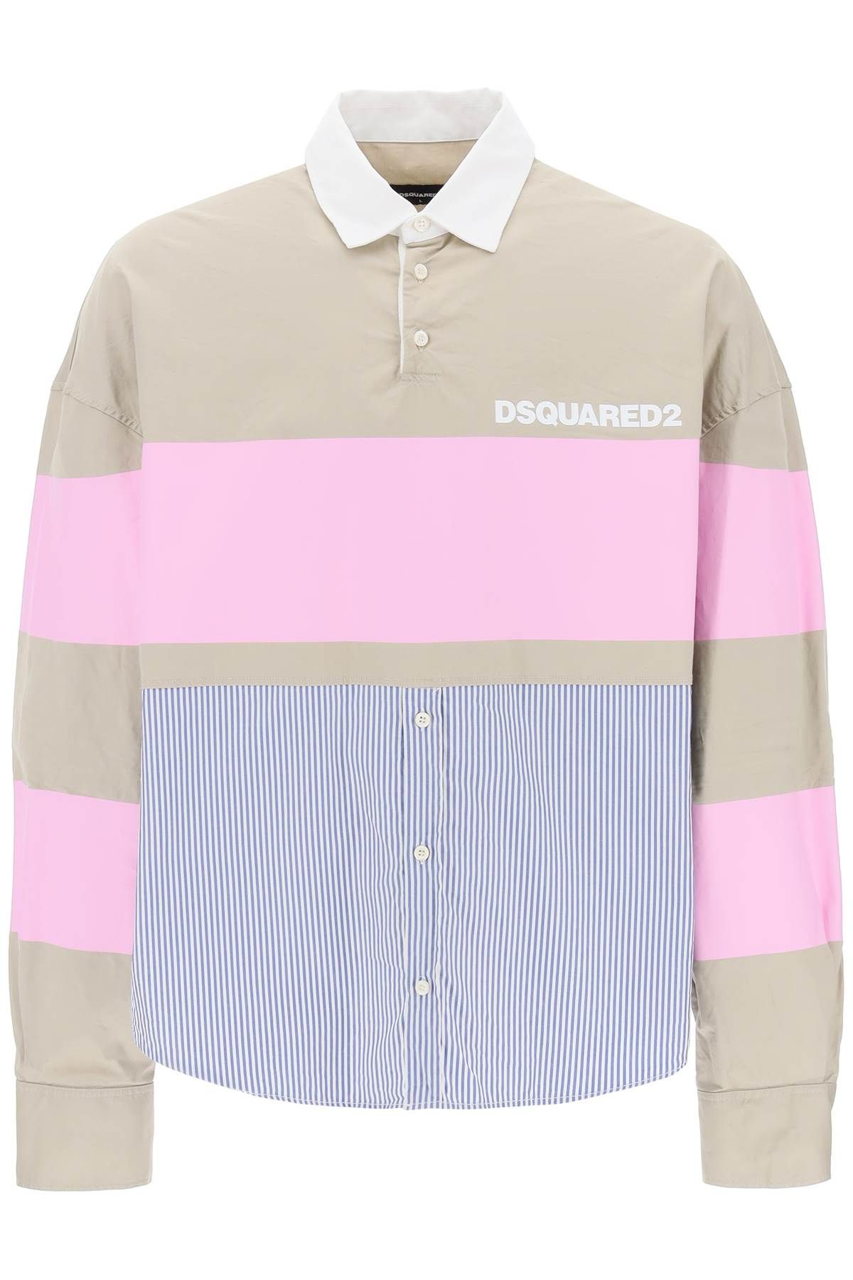 Shop Dsquared2 Oversized Hybrid Shirt In Beige,multicolor