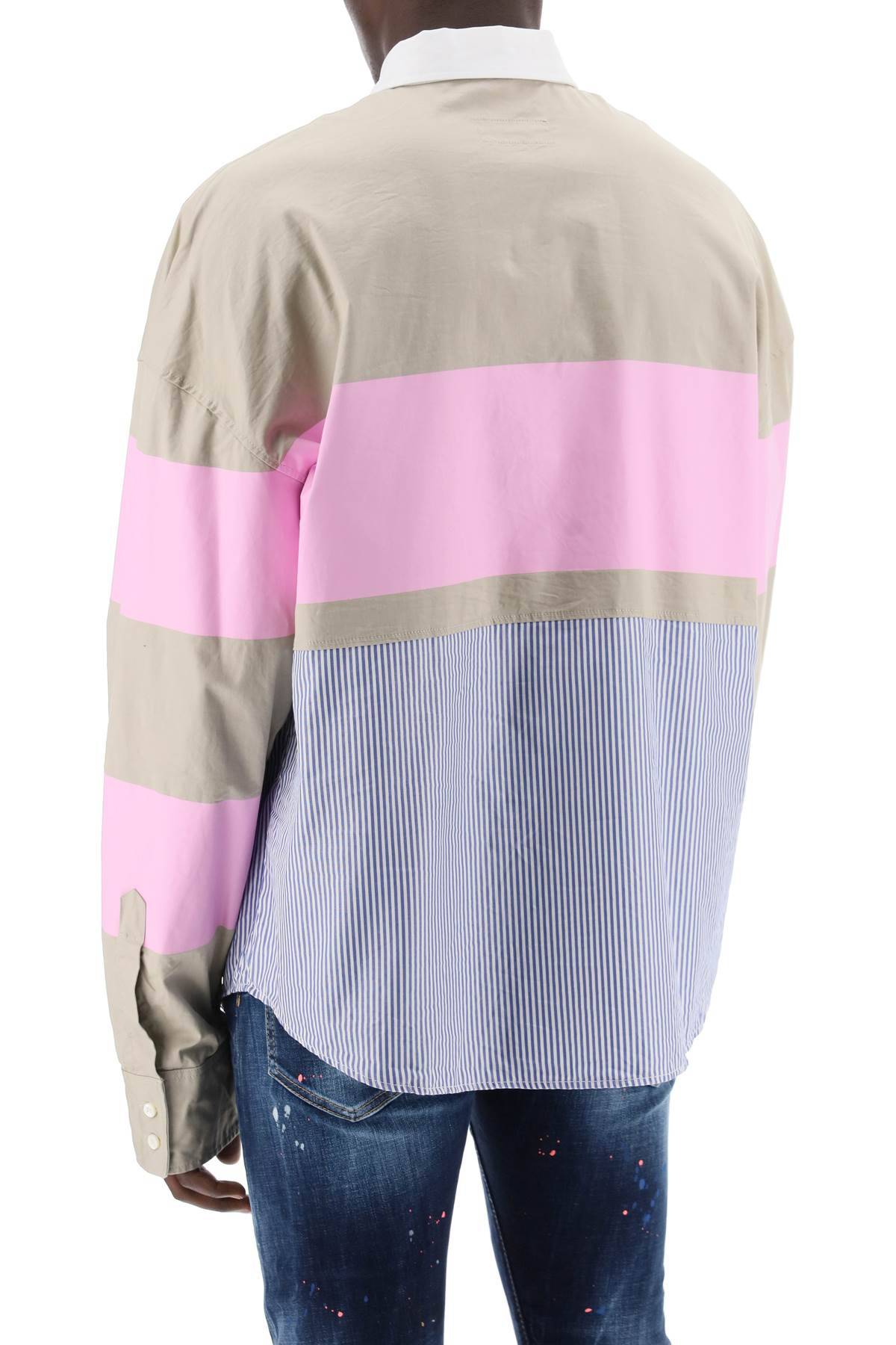 Shop Dsquared2 Oversized Hybrid Shirt In Beige,multicolor